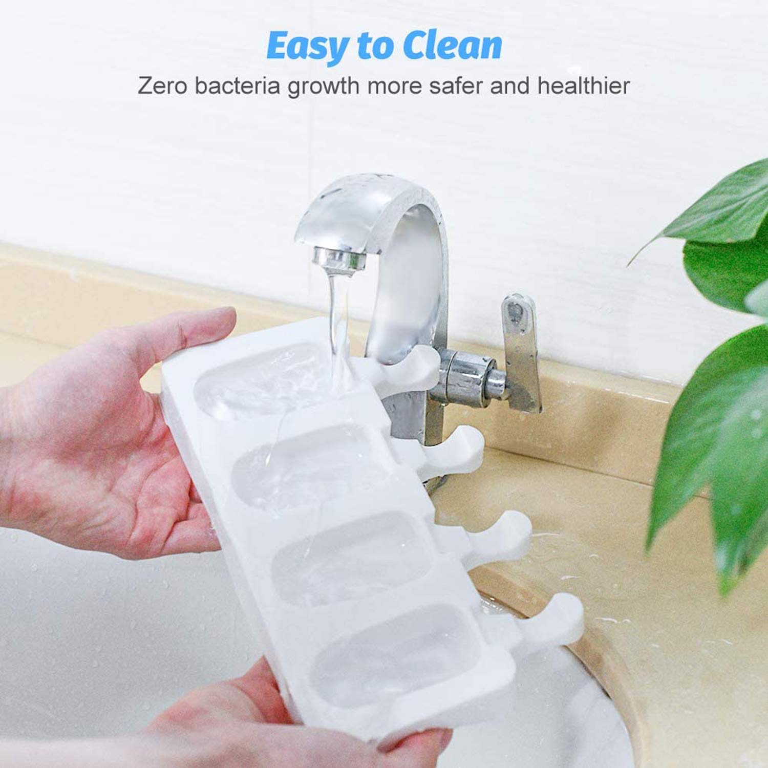 Popsicle Molds, 2 Pack Silicone Popsicle Molds For Kids, 4 Cavities Ice Pop Molds Oval With 50 Wooden Sticks For Diy Ice Cream