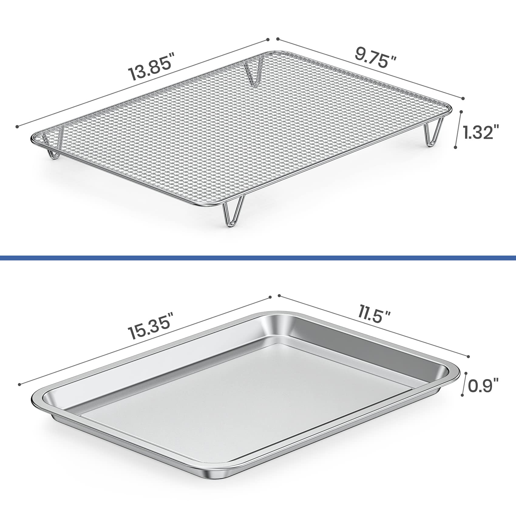 Dobadn Baking Sheet With Wire Rack Set, 15.35''X 11.5'' Stainless Steel Cookie Sheet And Cooling Rack, Non-Stick Cooking Pan Wit