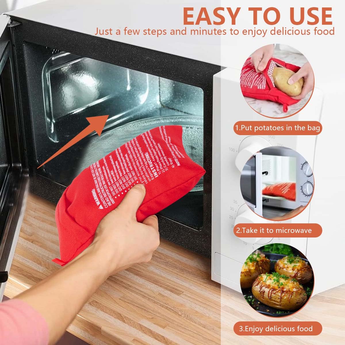Obtanim Microwave Potato Bag, 2 Pack Of Reusable Microwave Cooker Bag Baked Pouch Potato Bag, Red