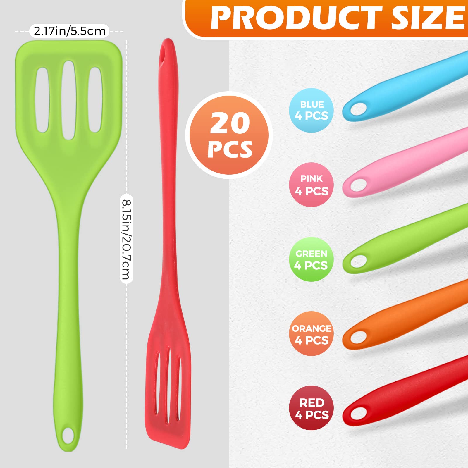 Rtteri 20 Pcs Small Serving Spatula High Heat Resistant Silicone Turner Flexible Nonstick Egg Spatula Flipper Mini Slotted Spatu