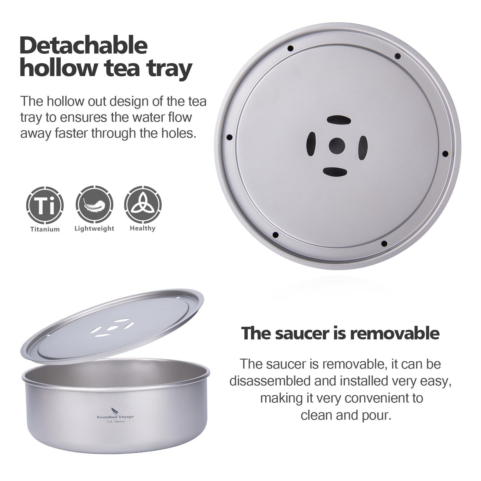 Boundless Voyage Titanium Tea Tray Serving Tray Travel Home Office Tea Coffee Container Drainage Water Storage Us-Ti3214D
