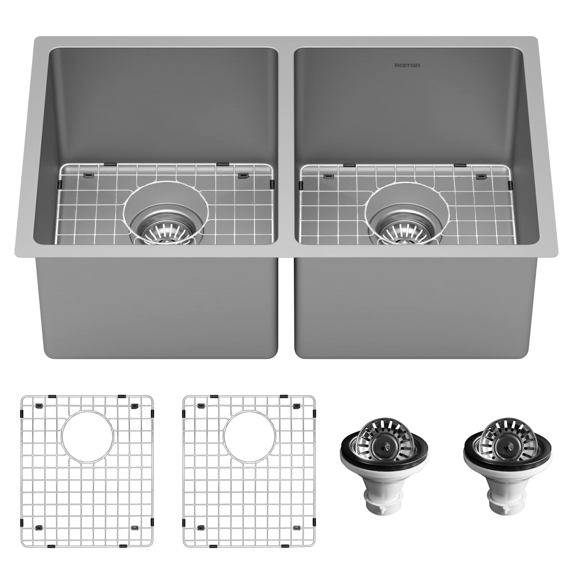 Karran 30 Undermount 16-Gauge Stainless Steel 50/50 Double Bowl Kitchen Sink Kit