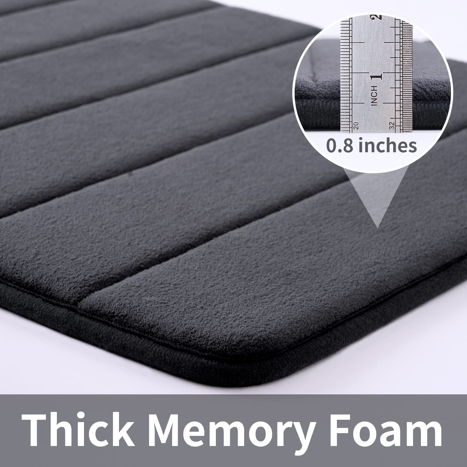 ROSMARUS Memory Foam Bath Mat 20? x 32?  Water Absorbent Shower Mat  Thick Bath Rugs for Bathroom Non Slip with PVC Backing  Ultra Soft Bathroom Rugs for Bathroom Floor & Tub  Charcoal Gray