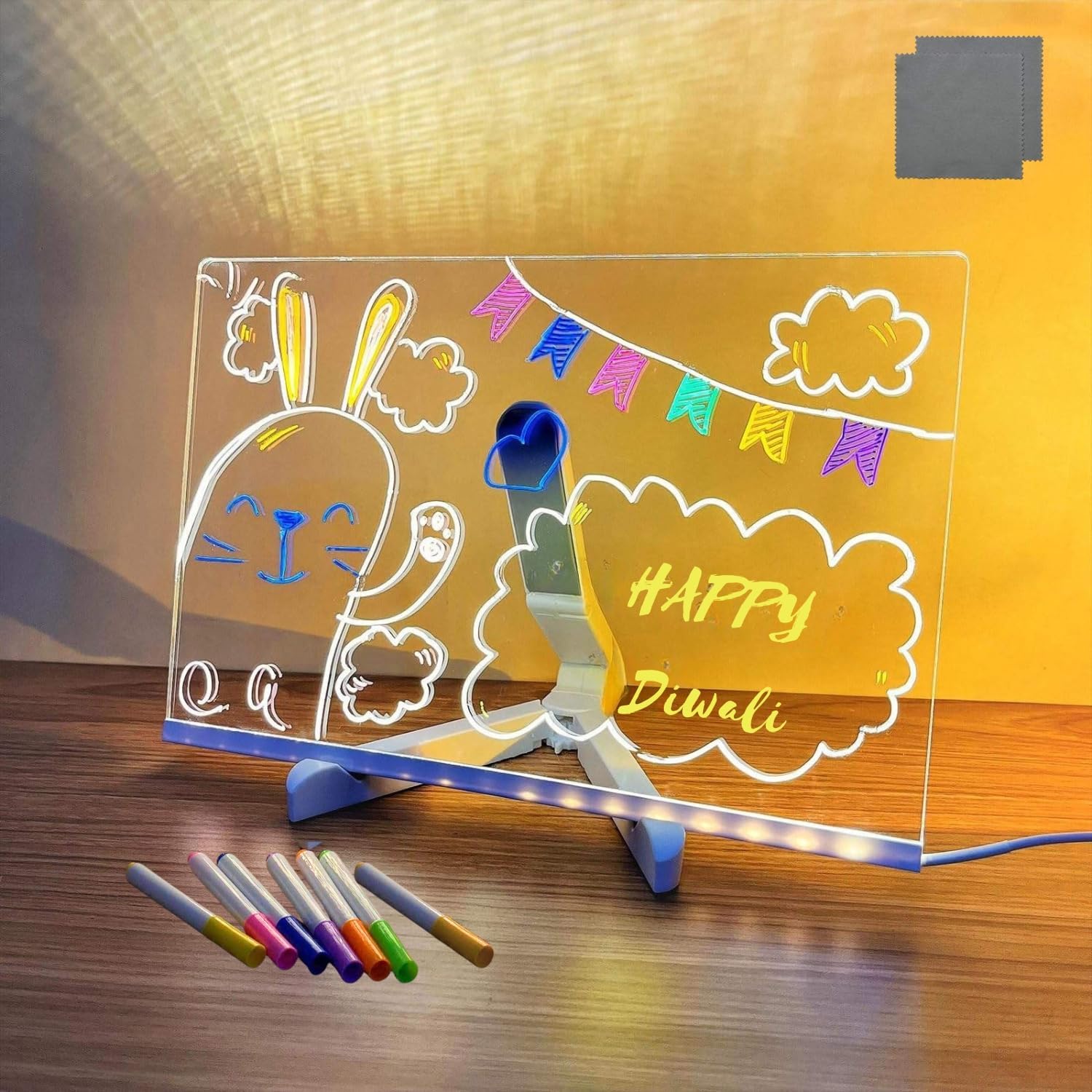 One94Store Led Acrylic Writing Board With Light & 7 Pens | 30X20 Cm Diy 3D Rewritable Message Pad | Personalized Night Lamp & Di