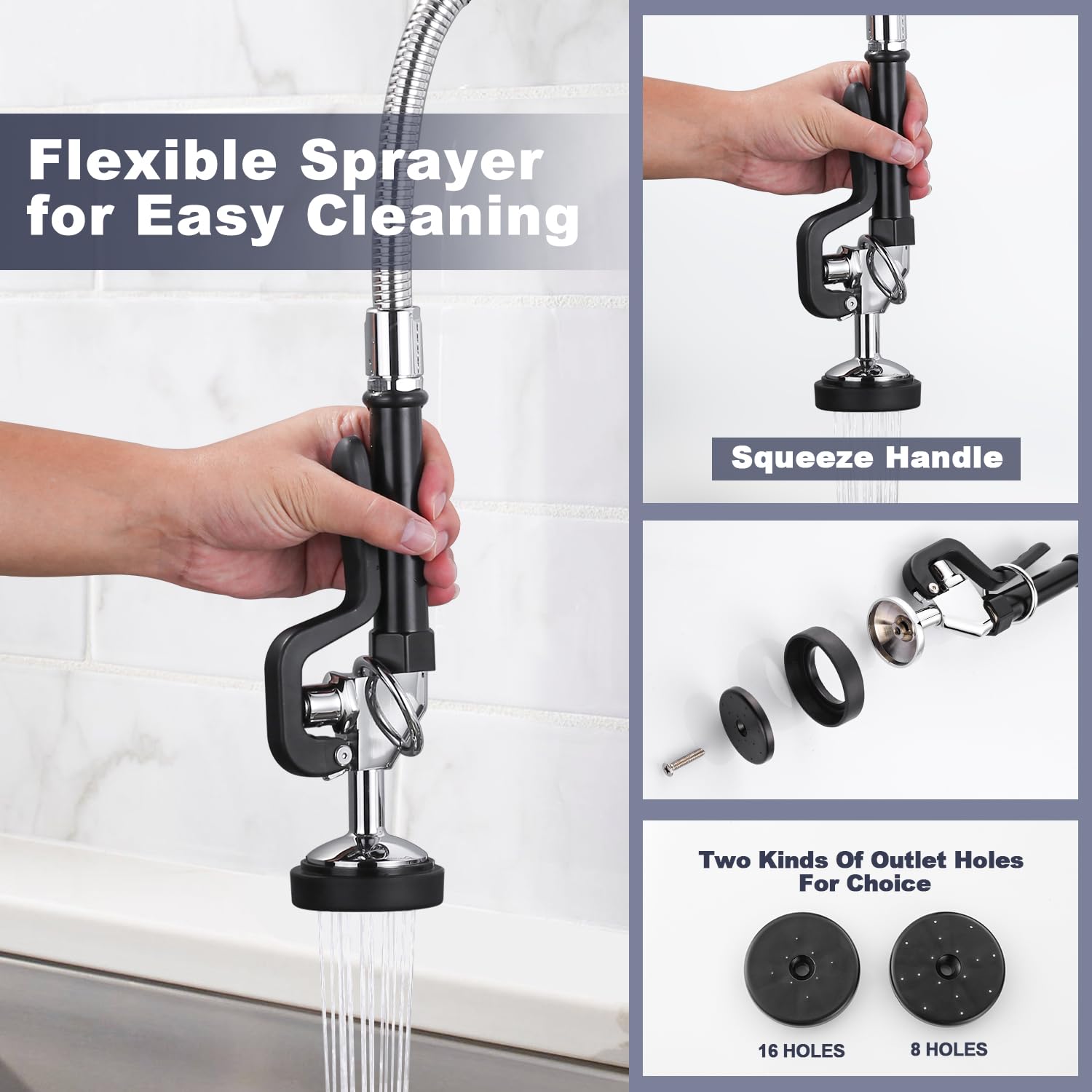 Iviga Commercial Kitchen Faucet Deck Mount With Pre-Rinse Sprayer 21'' Height Kitchen Sink Faucet 8 Inch Center With 10'' Add-On