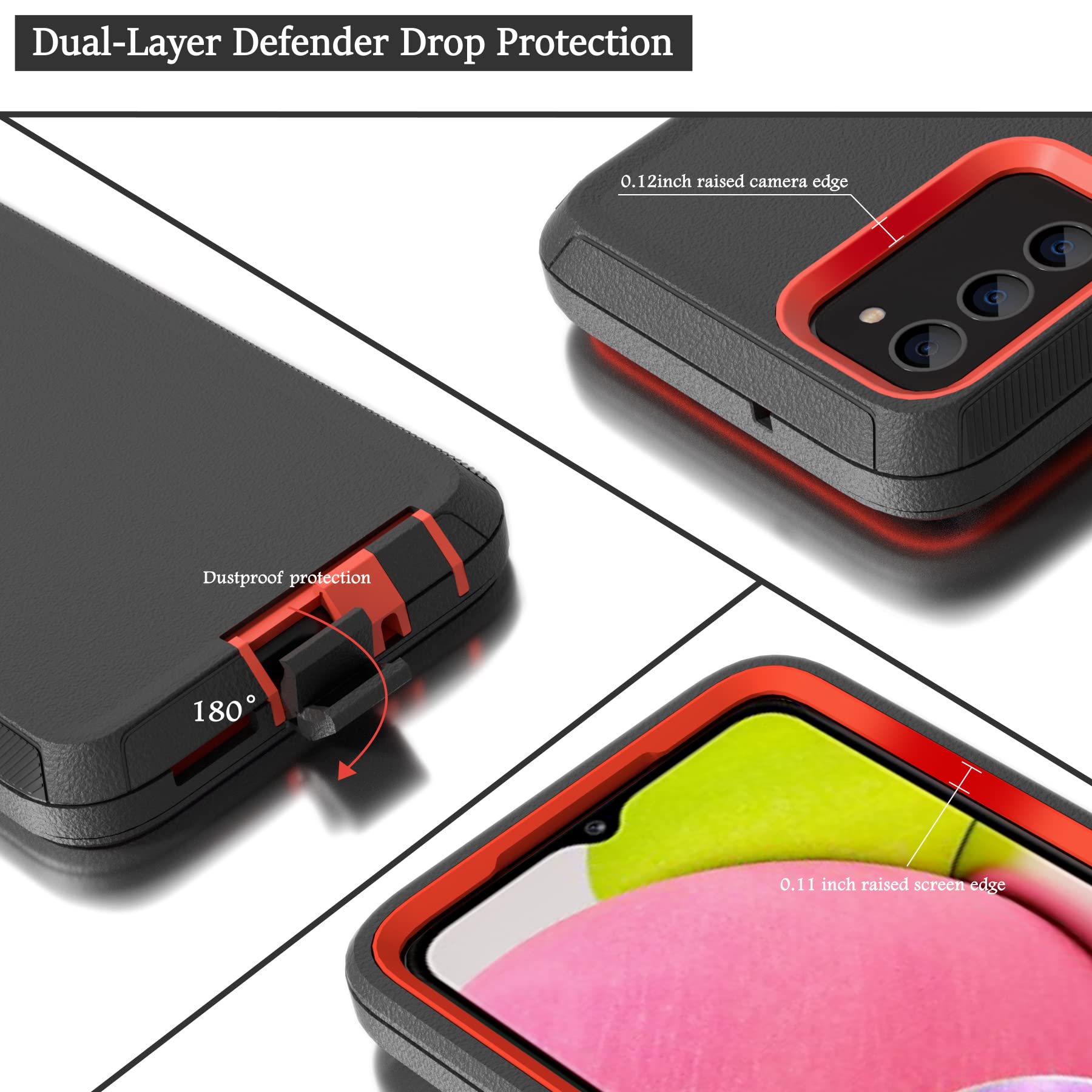 Compatible With Samsung Galaxy A03S Case, With Belt Clip Holster Heavy Duty Rugged Shockproof Full Body Protection Kickstand Cov