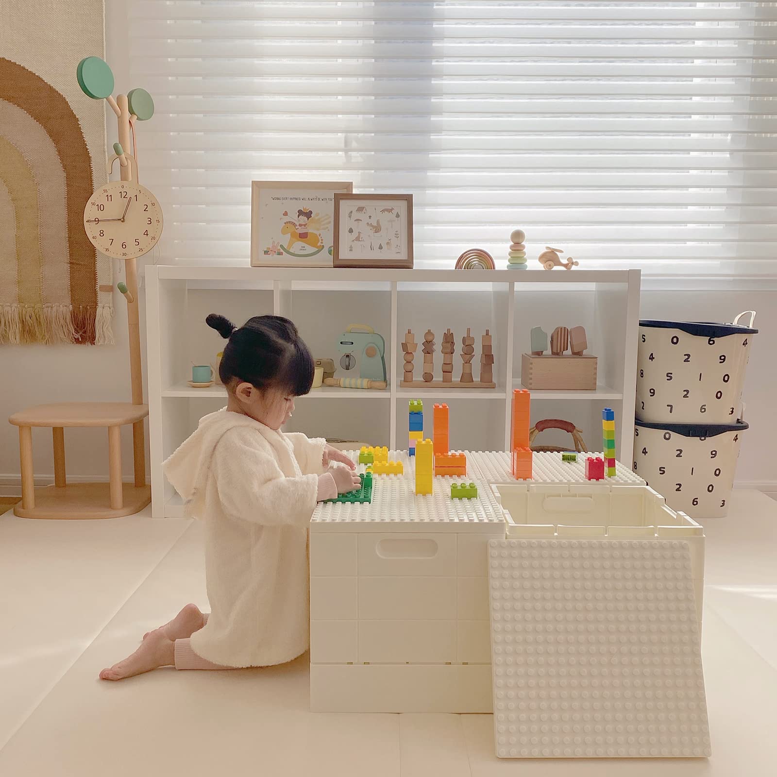 Shimoyama Plastic Foldable Kid Storage Box, 25L Storage Toy Bins With Building Base For Duplo Bricks, 26Qt. Toy Chest For Duplo