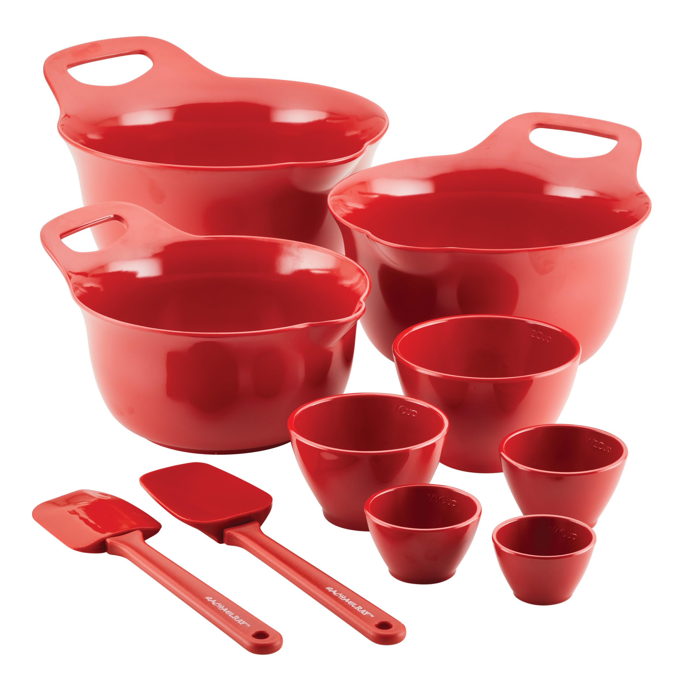 Rachael Ray Pantryware Nesting Mixing Bowls with Built-in spouts and Handles and Measuring Cups For Space-saving storage, Utensi