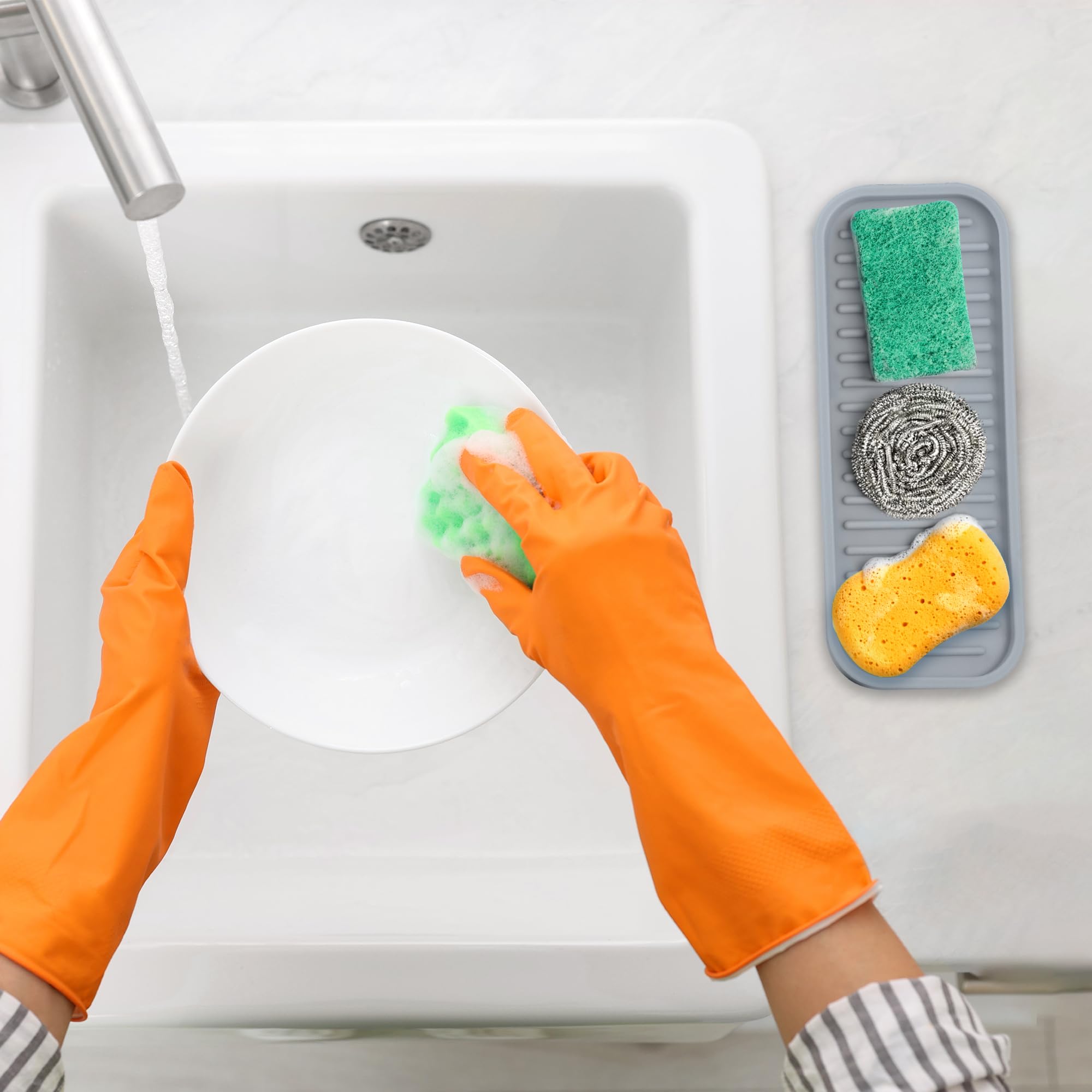 Zulay (9X3.5) Silicone Sponge Holder For Kitchen Sink - Flexible Multipurpose Kitchen Soap Tray Sponge Holder - Sink Organizer T