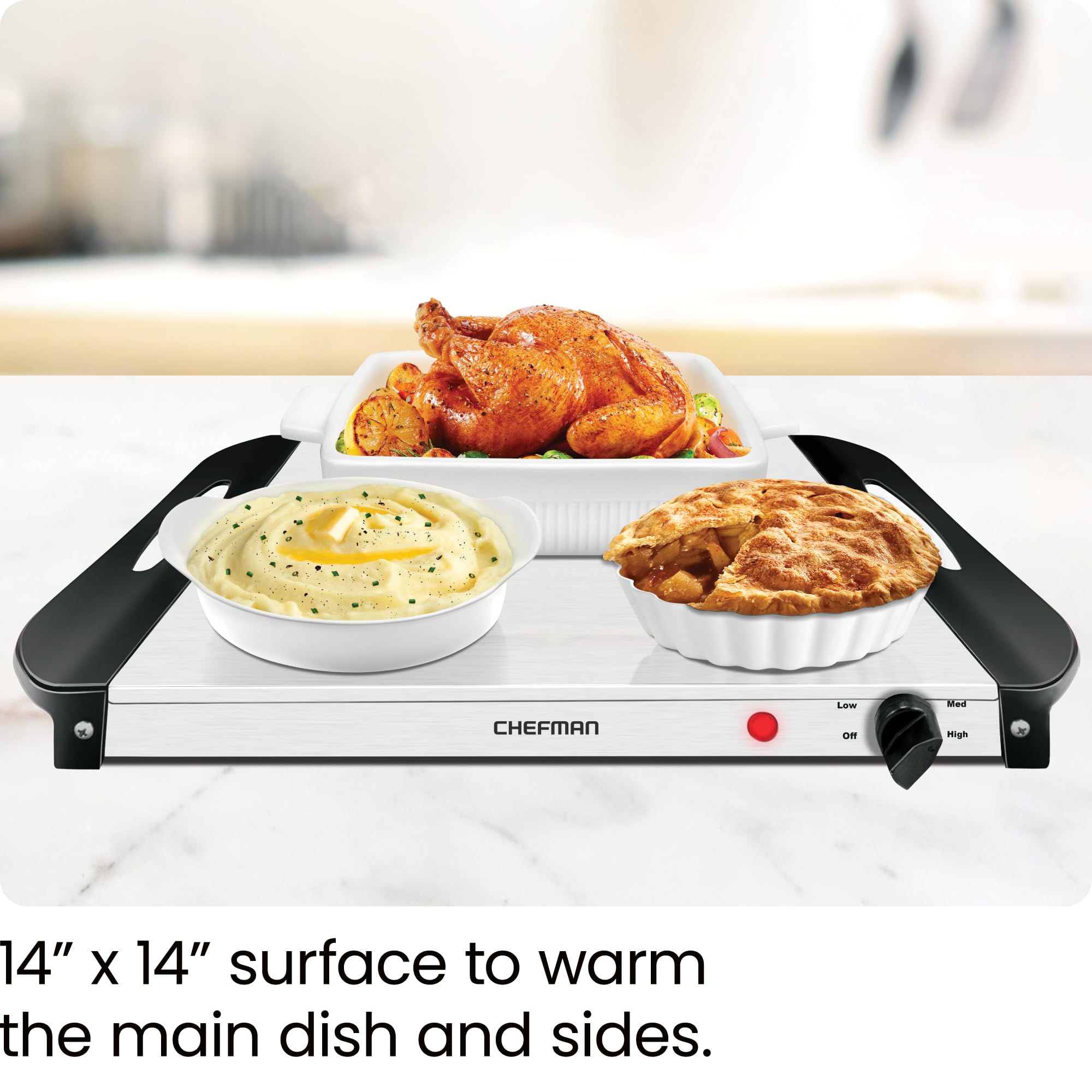 Chefman Electric Buffet Server + Warming Tray w/Adjustable Temperature & 3 Chafing Dishes, Hot Plate Perfect for Holidays, Cater