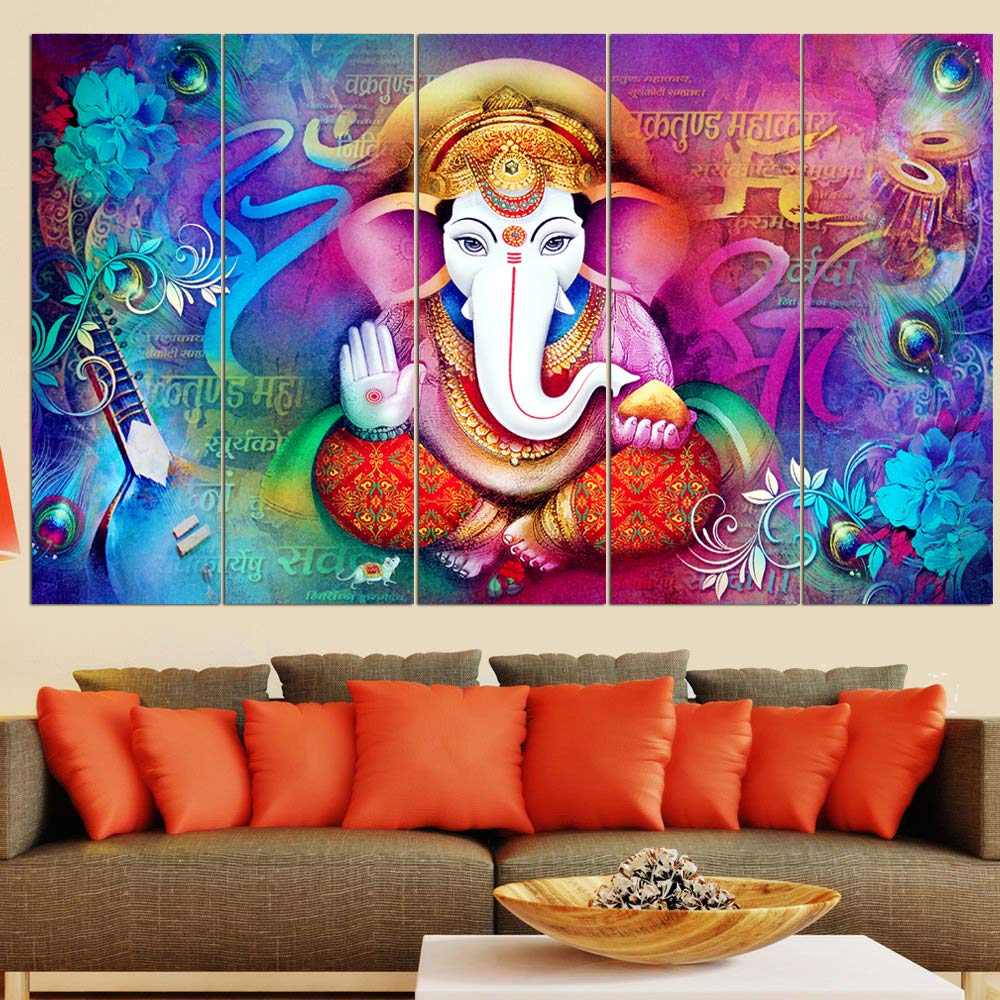 Maxstone Ganpati Big Size Wall Painting for Living Room, Bedroom, Home, Office, Drawing Room, Hotels Decor Wooden Framed Wall Ha