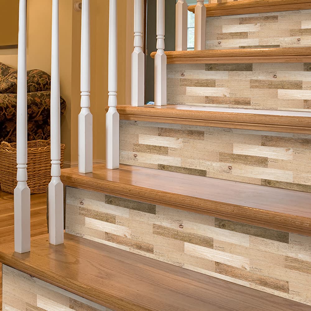 Funlife 14 Strips Stair Risers Stickers, Peel And Stick Vinyl Staircase Sticker Decals Decor For Stair Steps, 39.37''X7.09'', Fa