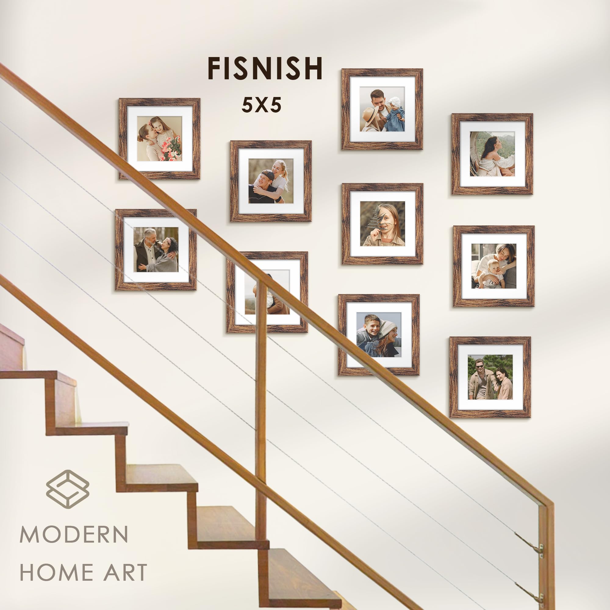 Fisnish 5x5 Picture Frame Sef of 10, Display Pictures 4x4 with Mat or 5 x 5 Without Mat, Square Photo Frame Collage for Wall Gal