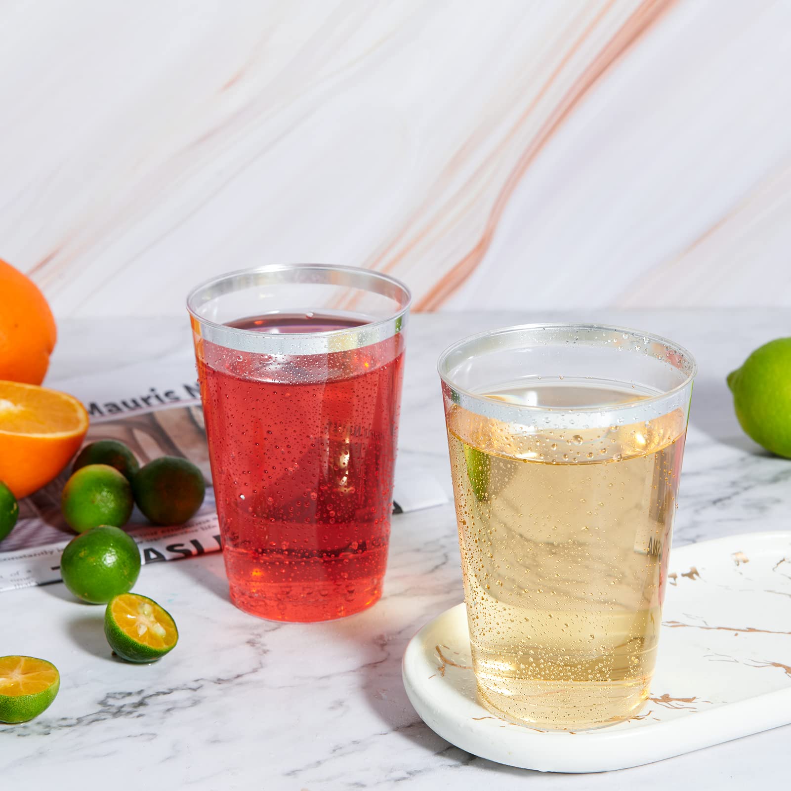 Vplus 150 Pack 12 Oz Silver Rimmed Plastic Cups, Reusable Clear Plastic Cups, Disposable Heavy Duty Plastic Cups Perfect For Wed
