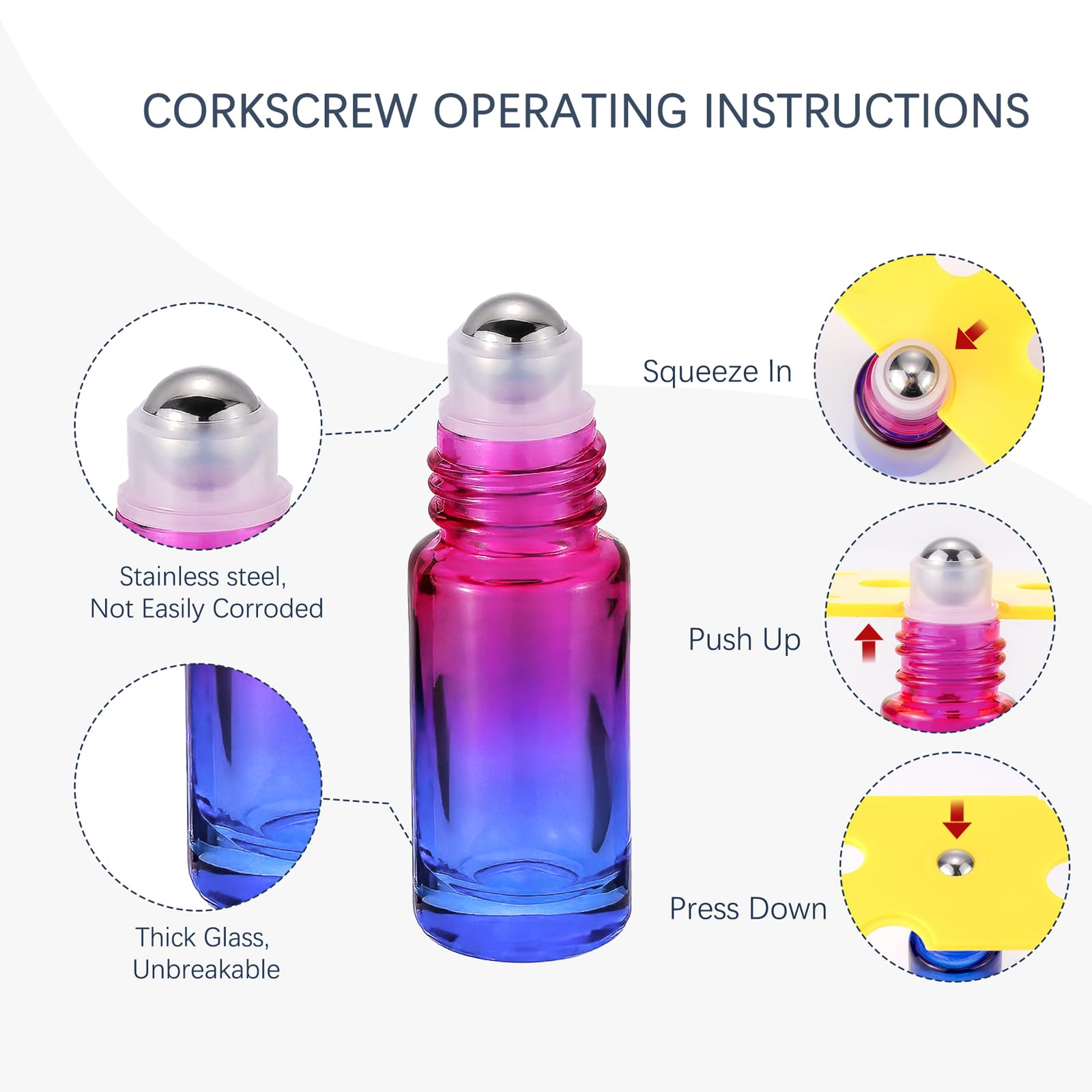Jiuwu 10 Pack 5Ml Rose-Blue Gradient Glass Stainless Ball Roller Bottles Essential Oils/Perfume/Aromatherapy/Organic Beauty Vial