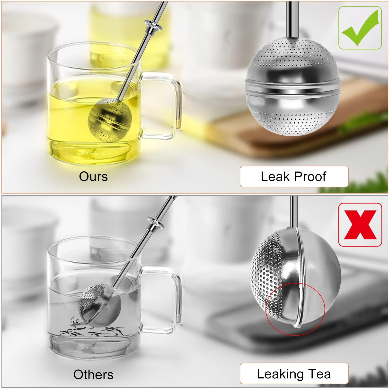 Numola Long Handle Tea Ball Stainless Steel With Drip Trays, 4Pcs Premium Tea Infuser Filter For Loose Leaf Tea, Reusable Fine M