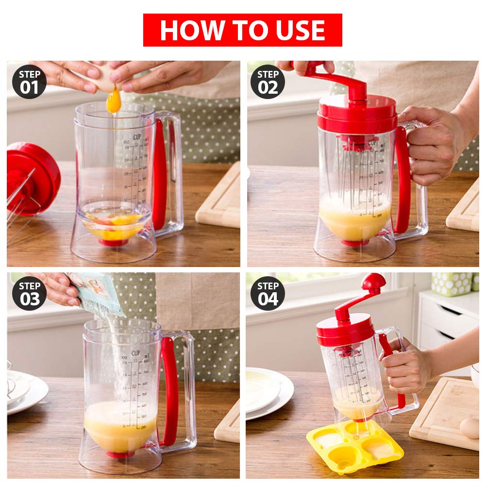 Iebiyo Batter Dispenser,3 In 1 Automatic Pancake&Cupcake Batter Dispenser With Cake Mould,Bpa-Free Food-Grade Dispenser For Panc