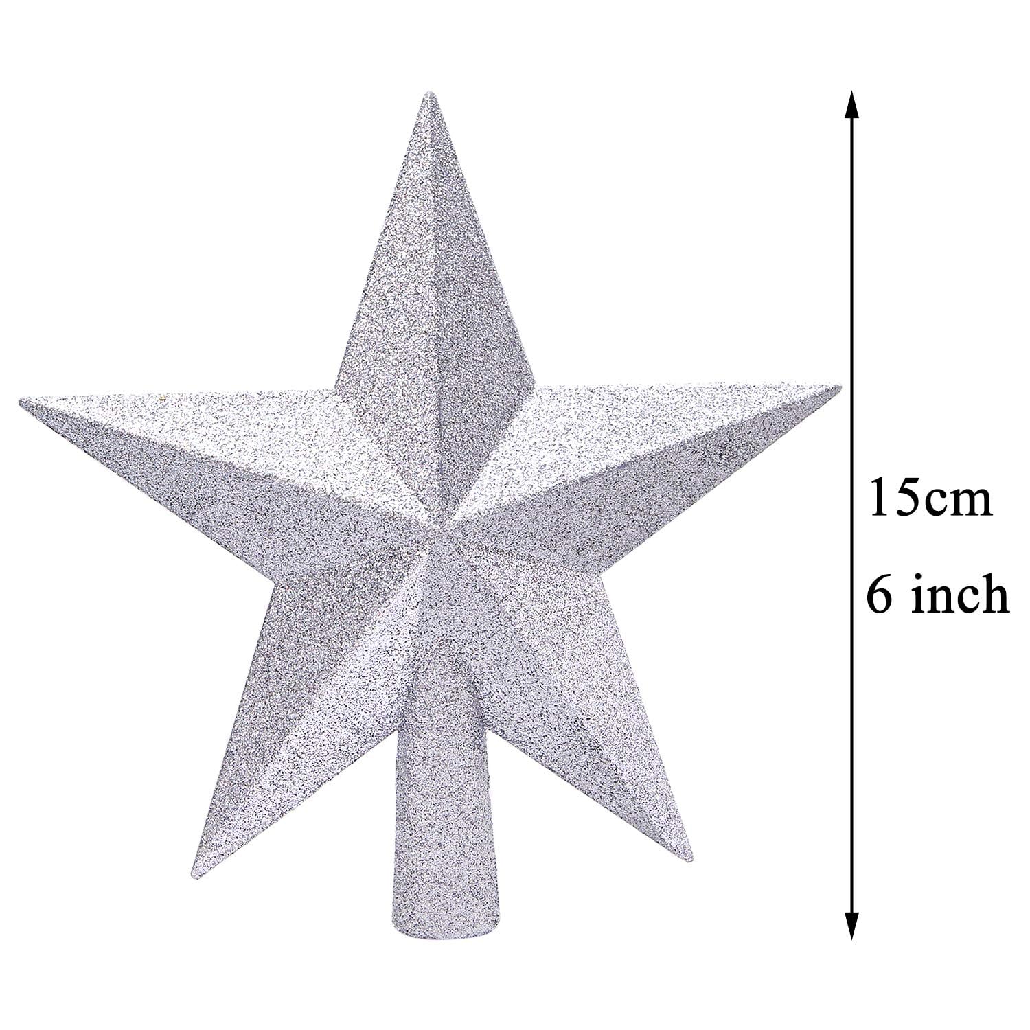 Aneco Glitter Silver Christmas Tree Topper 6 Inch Shatter-Proof Christmas Tree Decoration Treetop for Holiday Ornament or Home D