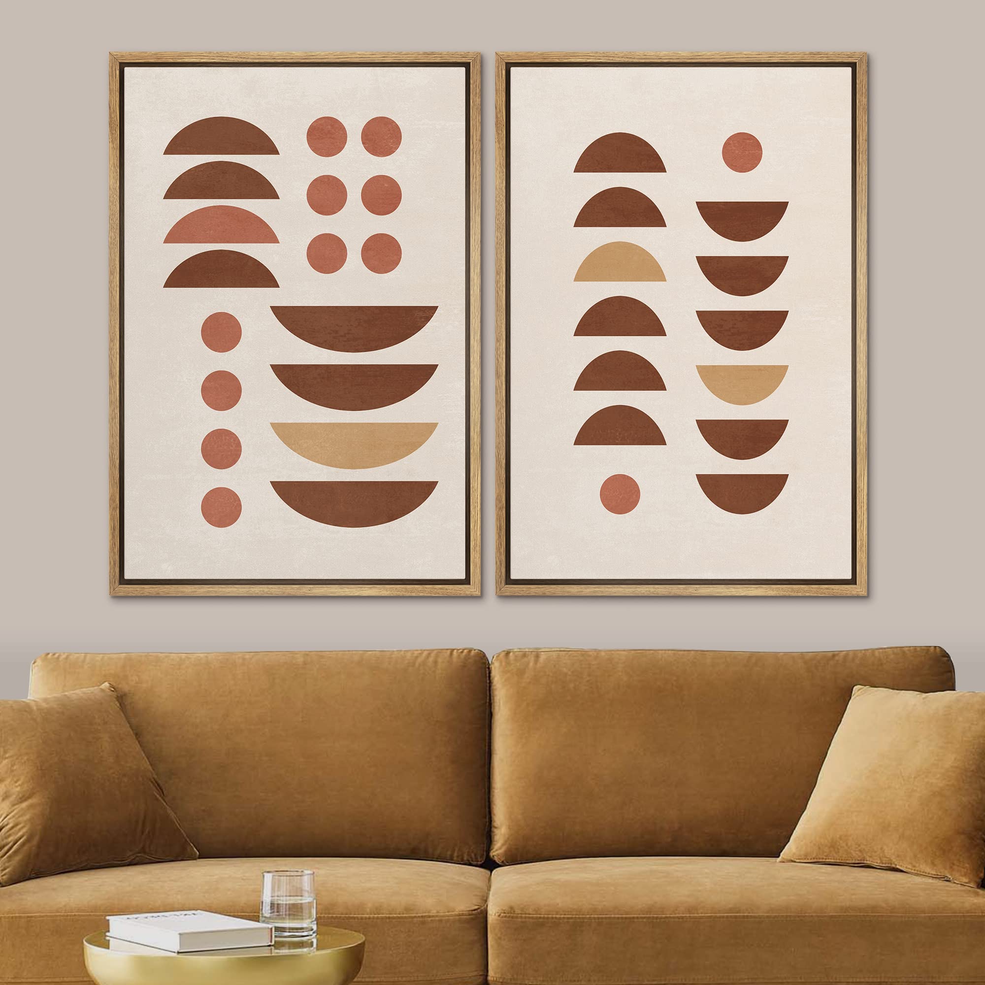 Signford Framed Canvas Print Wall Art Set Mid-Century Geometric Semi Circle Variety Abstract Shapes Illustrations Modern Art Dec