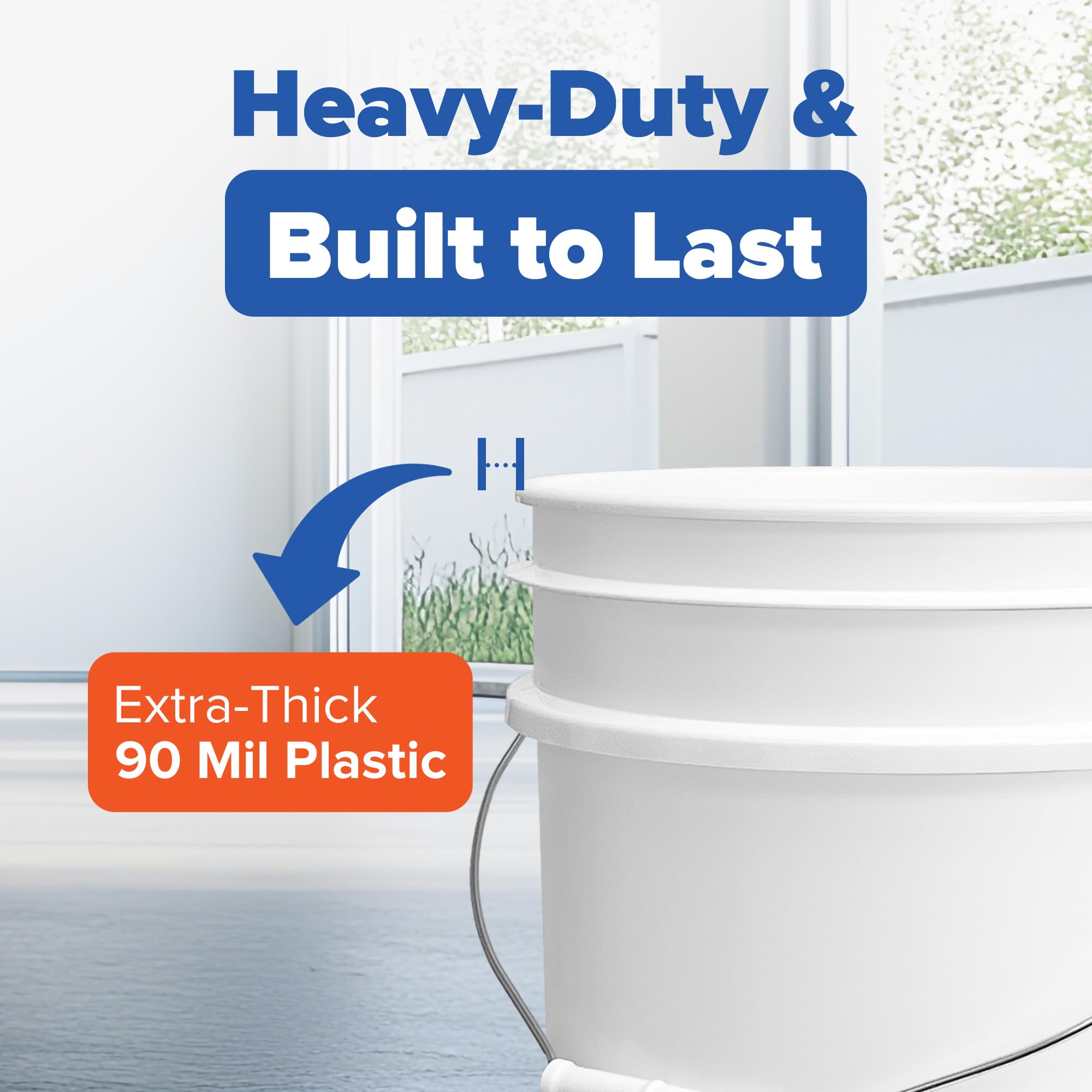 Living Whole Foods 5 Gallon White Bucket & Lid - Set of 1 - Durable 90 Mil All Purpose Pail - Food Grade - Plastic Container