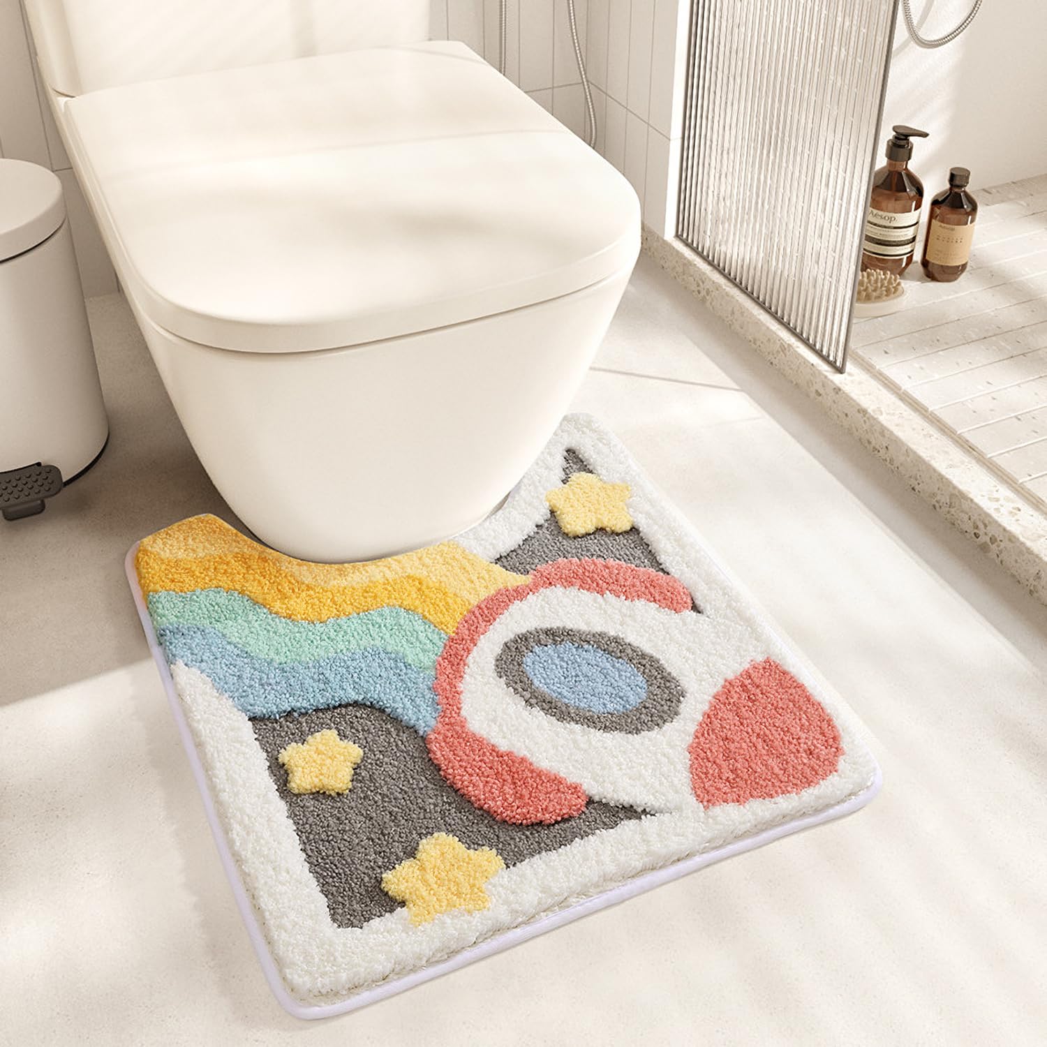 Tyrafry Cute Toilet Rug U Shaped, Microfiber Bathroom Toilet Rugs Non Slip Bath Mat Toliet Rug Machine Washable Absorbent Bathro