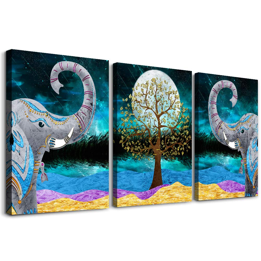 Canvas Wall Art For Living Room ,Farmhouse Bathroom Wall Decor Blue Abstract Animal Landscape Painting,Modern Family Kitchen Bed