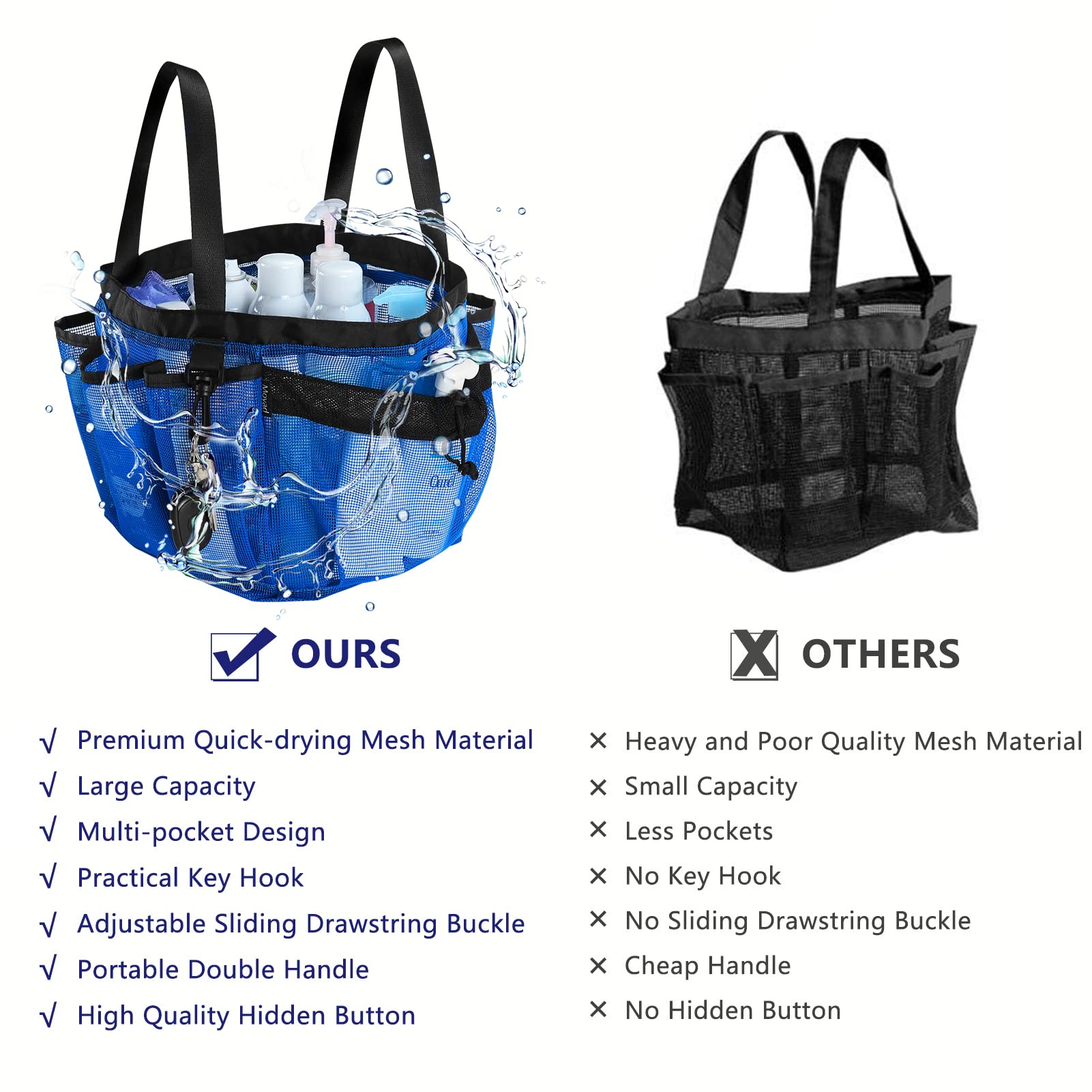 Moyad Large Mesh Shower Caddy Bag For College Dorm Room Essentials With 8 Pockets, Hanging Portable Shower Tote Bag Travel Showe