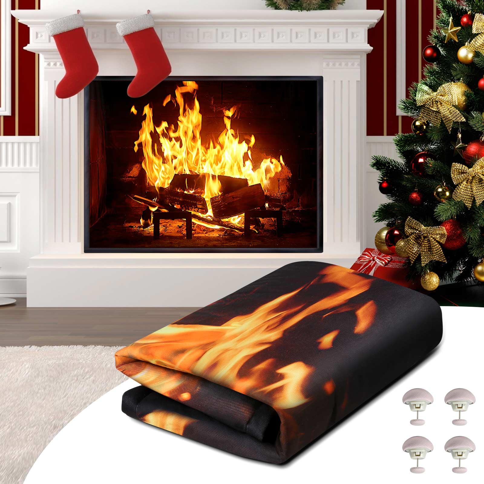 Cadara Magnetic Fireplace Draft Cover, Fireplace Blocker Blanket Stops Heat Loss, Adjustable Fireplace Draft Stopper With 12 Mag