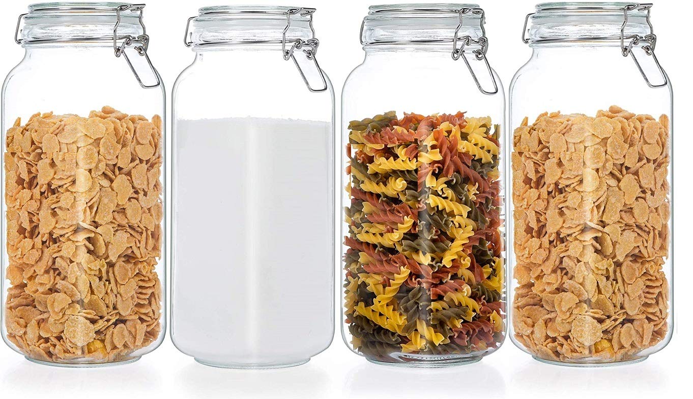 Om Kraft Sales 1500 Ml Kitchen Clamp Buckle Lid Glass Jars For Cereal Pickle Snack Storage Square Glass Jars Tank Container(4)