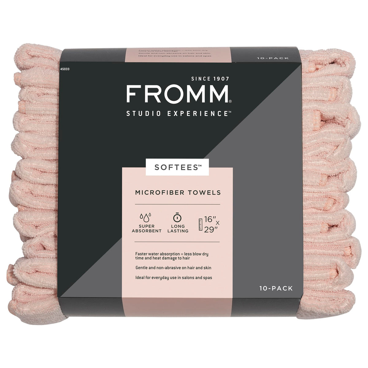 Fromm Softees Microfiber Salon Hair Towels for Hairstylists, Barbers, Spa, Gym in Light Pink, 16'' by 29'', 10 count Perfect Hai