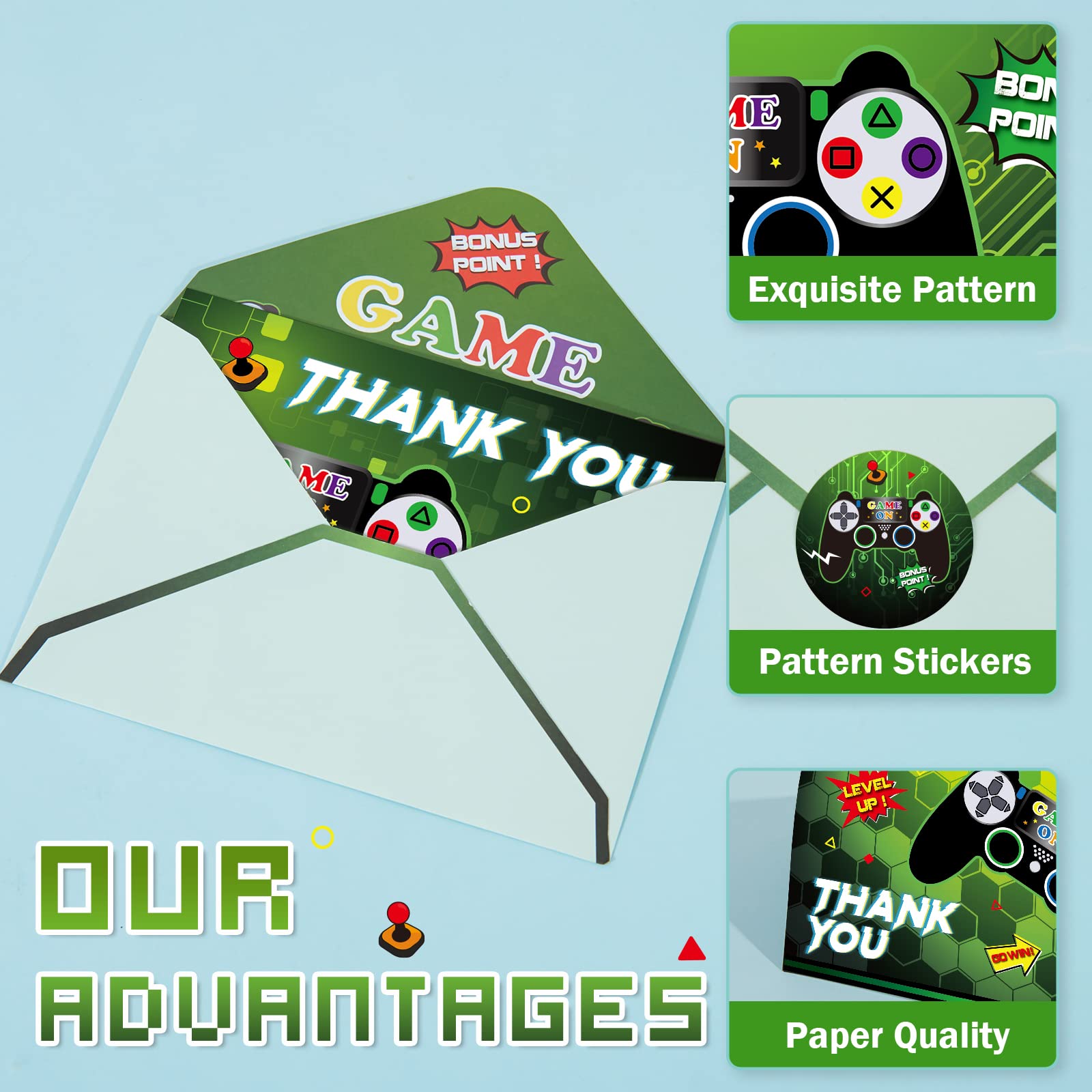 Wernnsai 24 Pcs Thank You Cards Assortment Greeting Cards With Envelopes Stickers Video Game Thank You Cards Fill In Blank Note