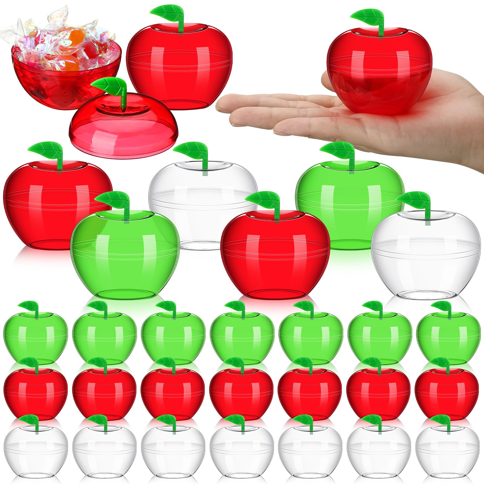 Nitial 60 Pcs Rosh Hashanah Plastic Apple Container Candy Boxes, 3 Colors