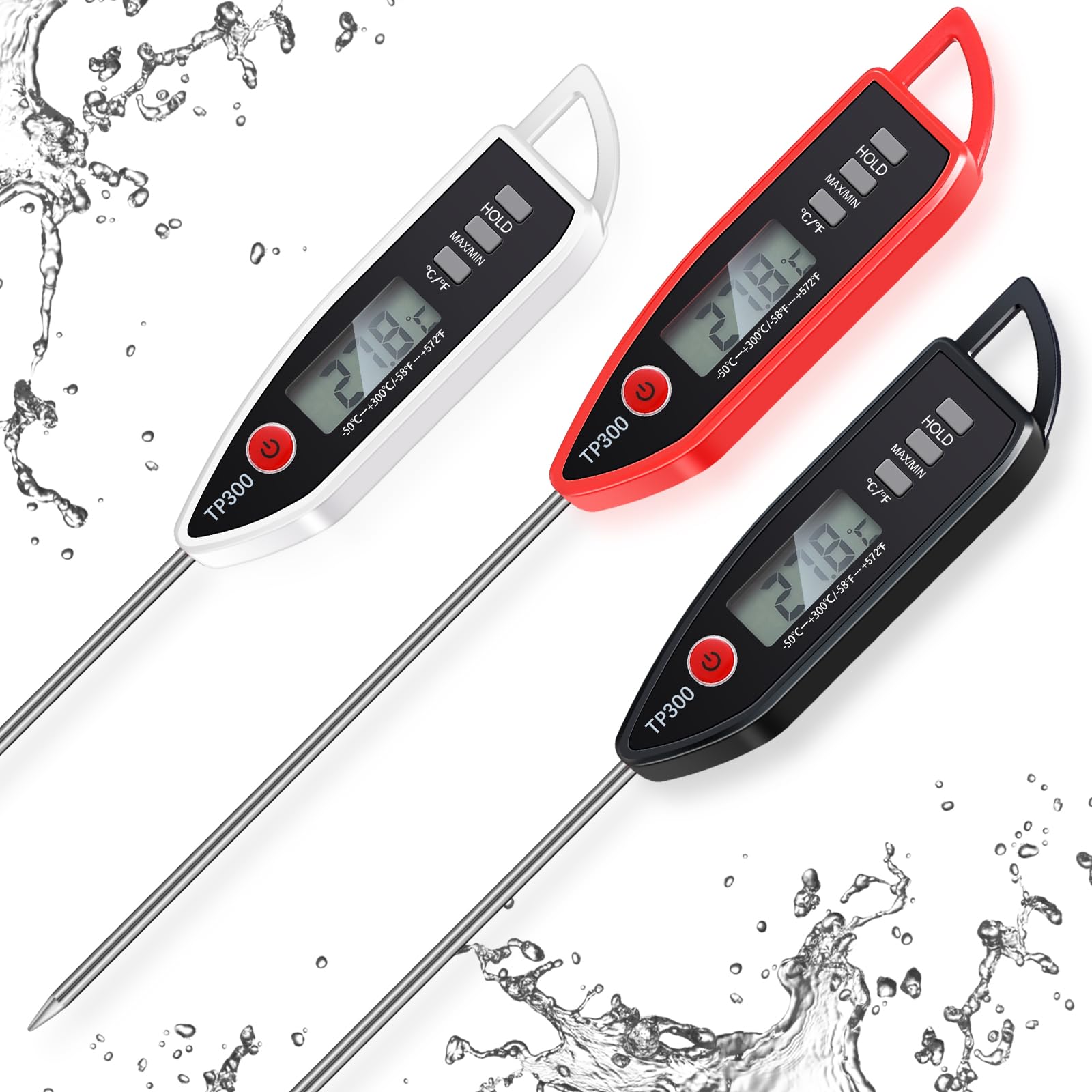 Copkim 3 Pcs Instant Read Meat Thermometer with Long Probe 9.65 Inch Kitchen Cooking Food Candy Waterproof Digital Thermometer f
