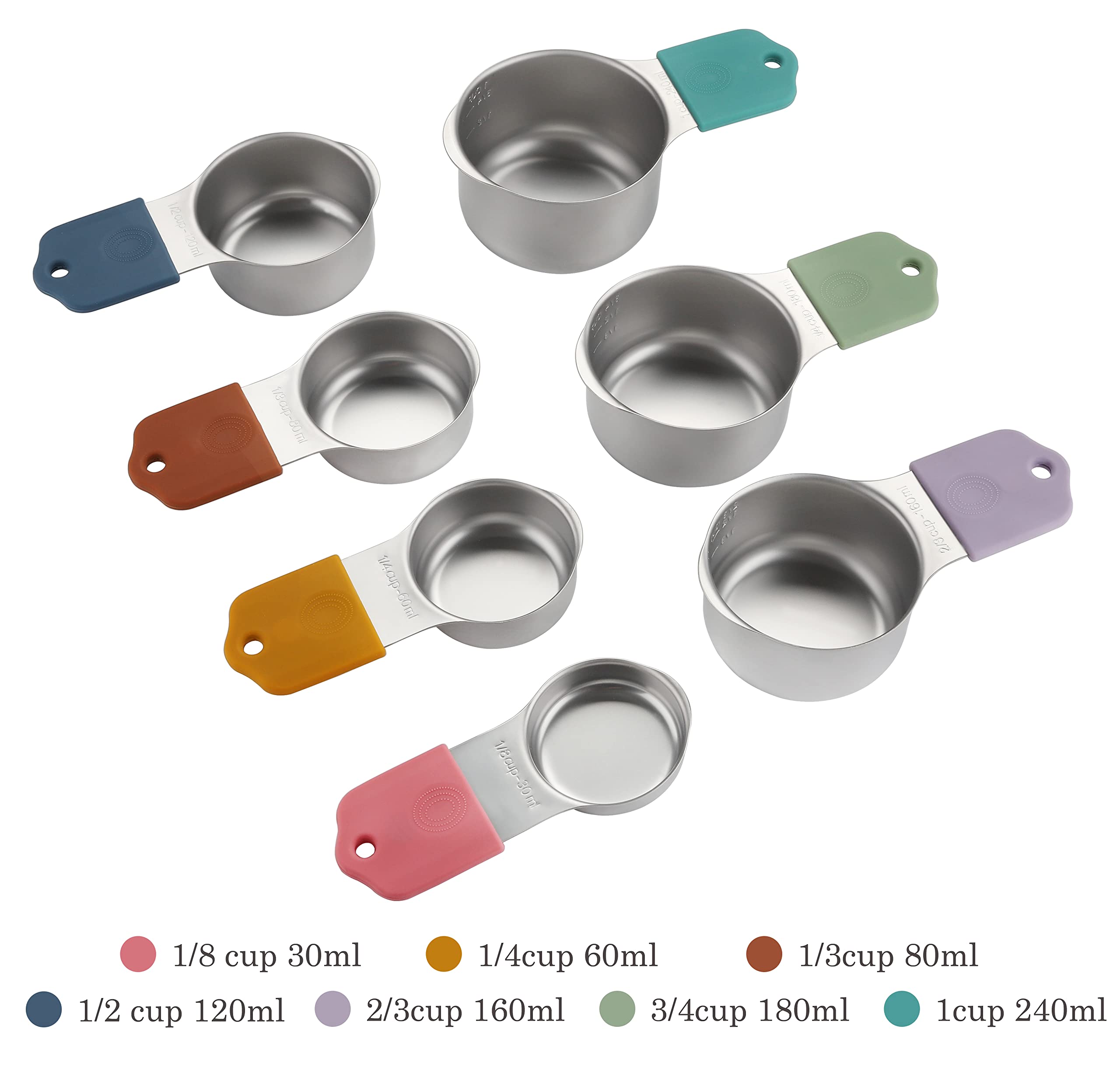 Magnetic Measuring Cups Set Of 7 Stainless Steel Heavy Duty Measuring Cups For Dry & Liquid Ingredients (Color)