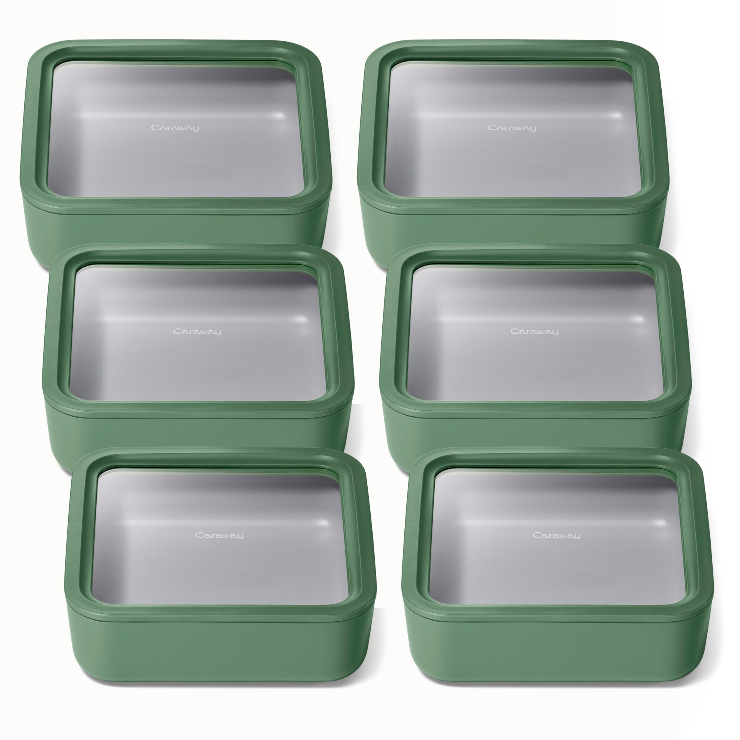 Caraway 6Pc Glass Food Storage Set - 10 Cup Food Containers (6) - Ceramic Coated - Non Toxic, Non Stick With Lids - Microwave Sa