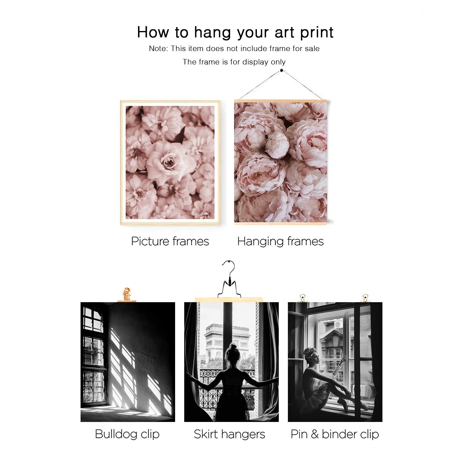 Hoozgee Fashion Wall Art Prints Black And White Fashion Art Pink Roses Flower Wall Decor Floral Trendy Posters Prints Canvas Wal