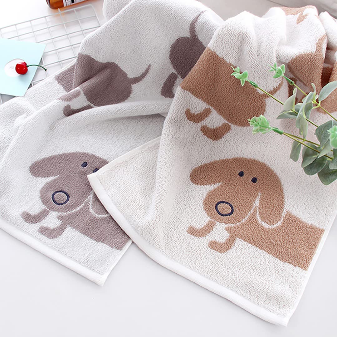 Kissvian 2 Pack Pure Cotton Hand Bath Towel Set, Cartoon Dog Pattern Fingertip Towels Face Cloths, Soft And Absorbent Washcloths