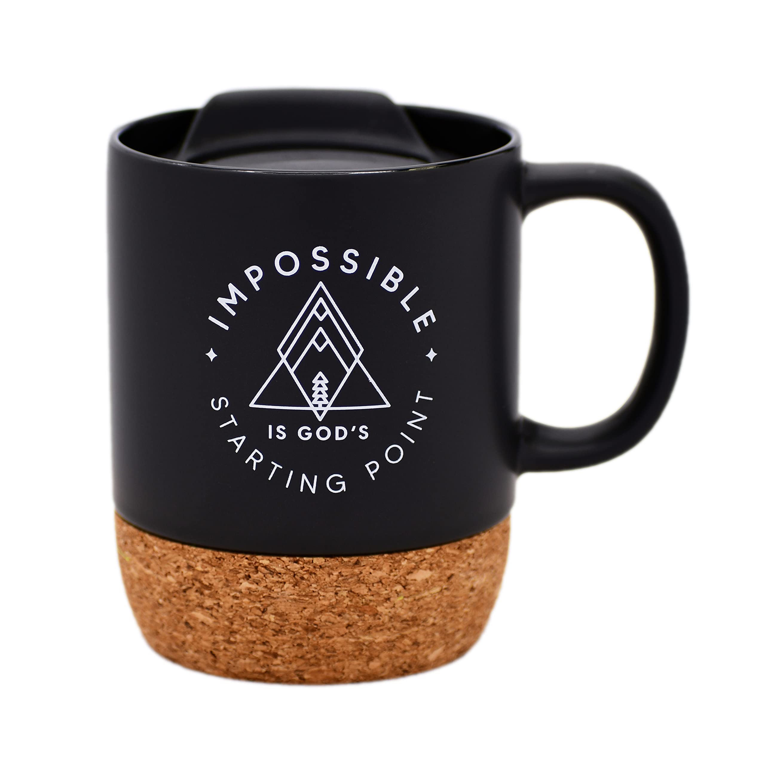 Ceramic Designer Coffee Mug | Impossible is God's starting point | Holds 14 ounces | Cork Bottom with Lid | Great for Coffee, Te