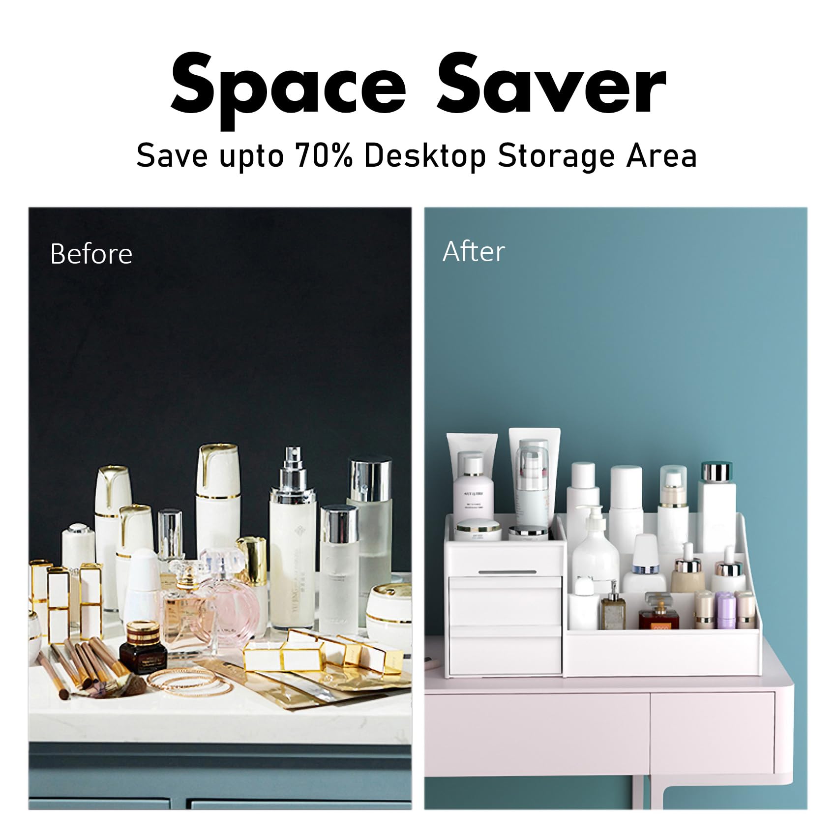Aloxe Cosmetic Organizer Box Drawers Storage Plastic Stationary Box | Make Up Organiser For Women White