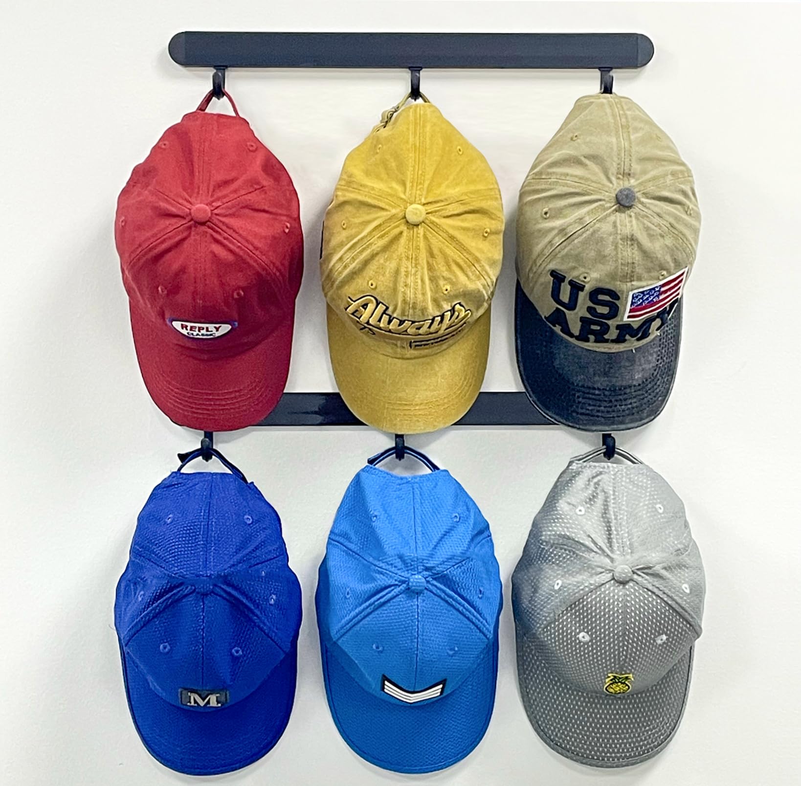 Etowifa Adhesive Hat Organizer Rack For Baseball Caps [Up To 18 Caps] Hat Hanger Display For Wall/Closet/Over The Door, Room/Col