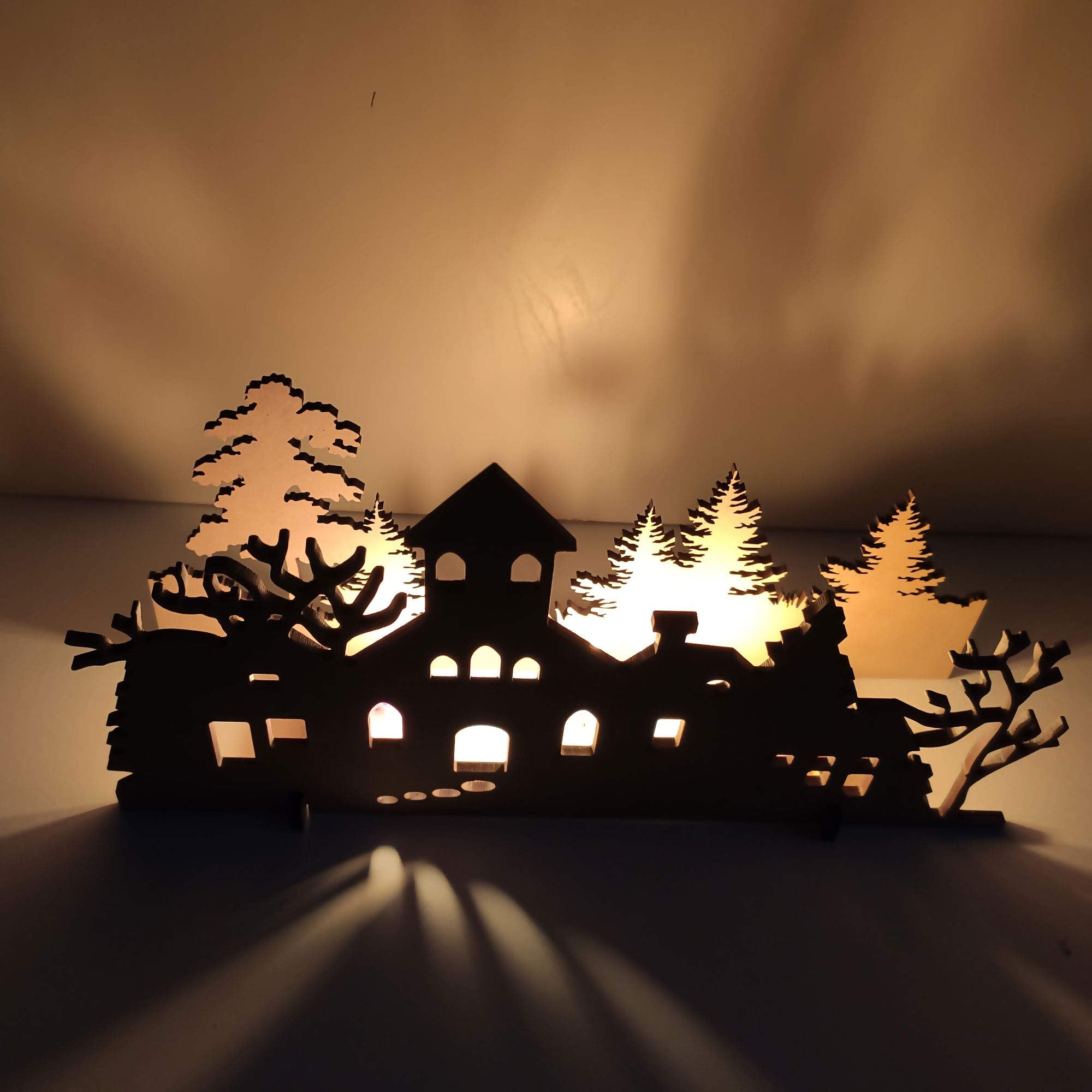 Incredible Gifts India Christmas Decoration For Home Creepy House Shadow Light Without Candle (Wood, 10X5.5 Inches)