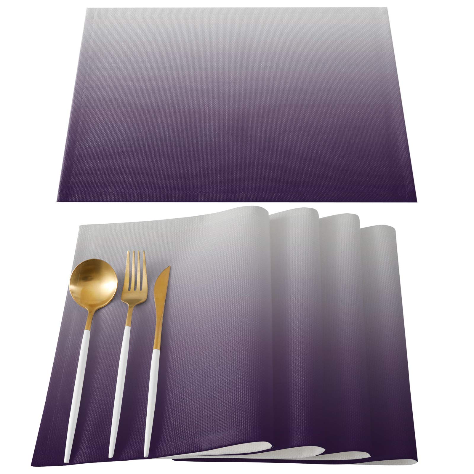 Placemats For Dining Table Set Of 6 Purple Gray Gradient Linen Table Mats For Kitchen Table Mat No-Skid Insulation Placemat Wash
