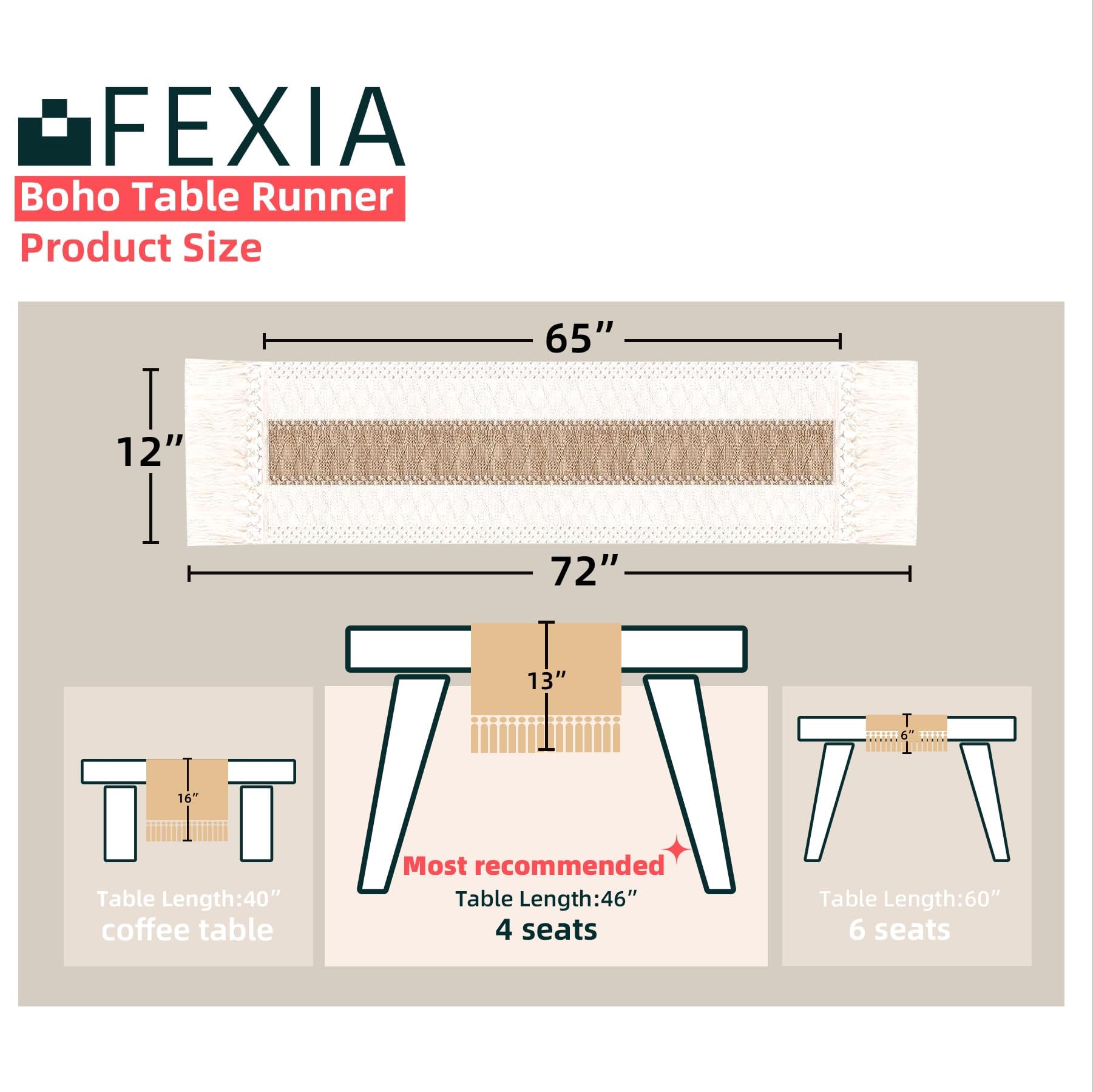 Fexia Boho Table Runner For Summer Home Decor 72 Inches Long Farmhouse Rustic Table Runner Cream & Brown Macrame Burlap Table De
