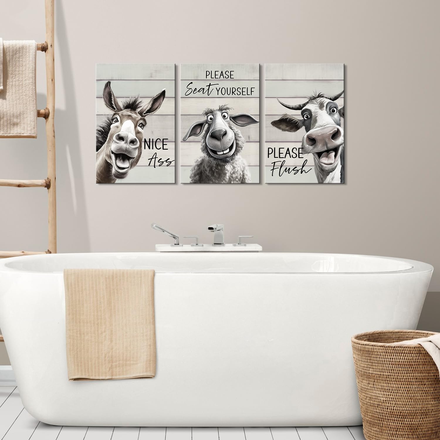 3 Pieces Bathroom Decor Bathroom Wall Decor Funny Bathroom Decor Funny Bathroom Wall Art Funny Bathroom Signs Animal Bathroom Wa