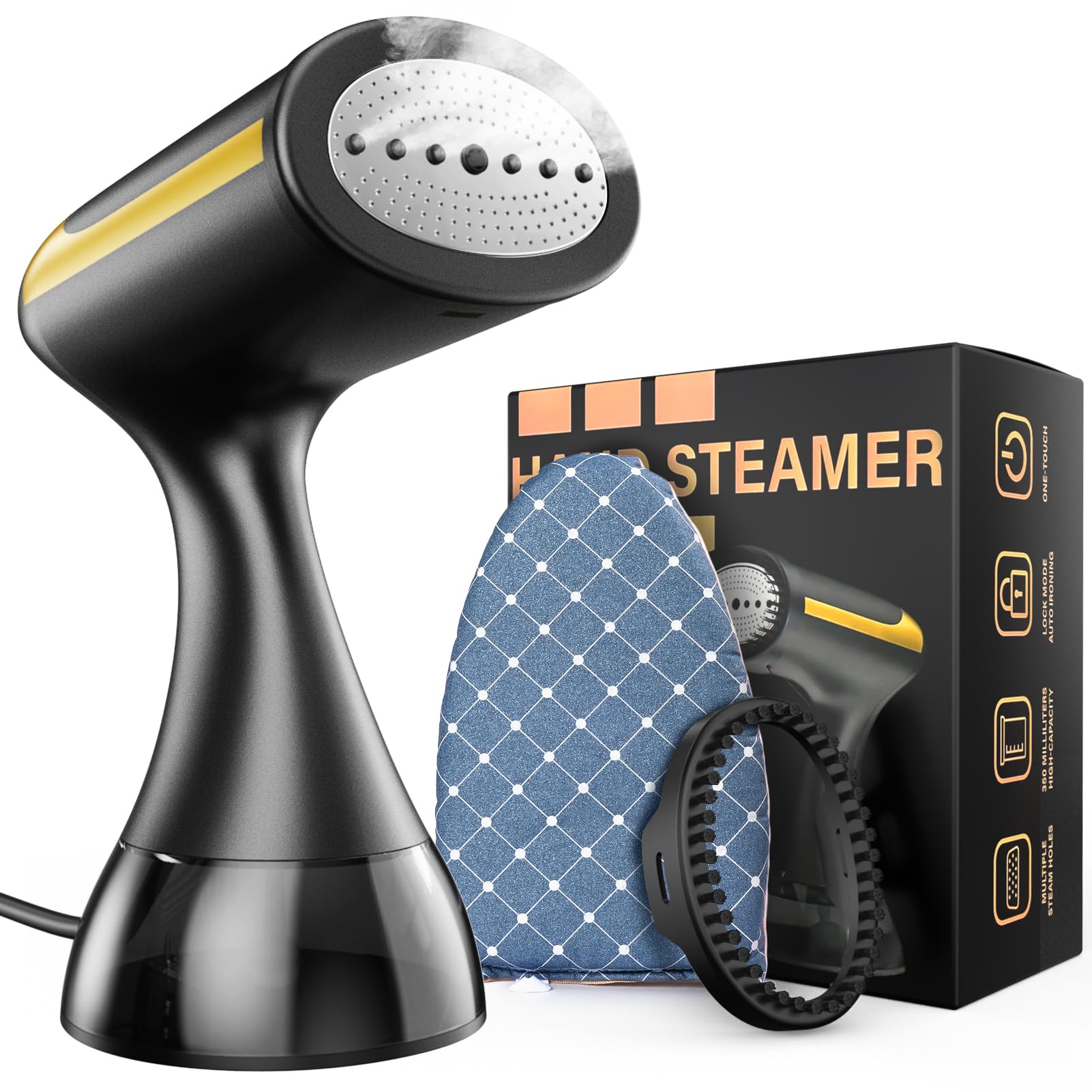 Yewkoisl Portable Handheld Clothes Steamer - 1500W, 20S Fast Preheating, 300Ml Water Tank, Includes Brush Head & Ironing Glove F