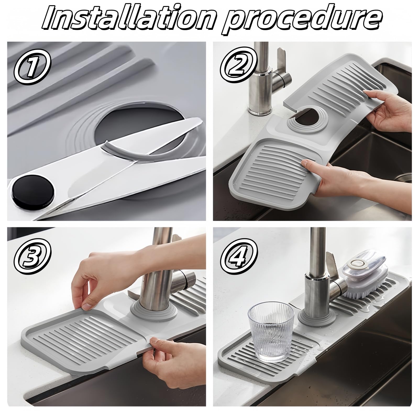 Juveximzy Faucet Guard&Draining Mat,5Sloped Faucet Mat For Kitchen Sink[Faucet Holes Can Be Cut]17.7''X5.5''Sponge Holder For Ki