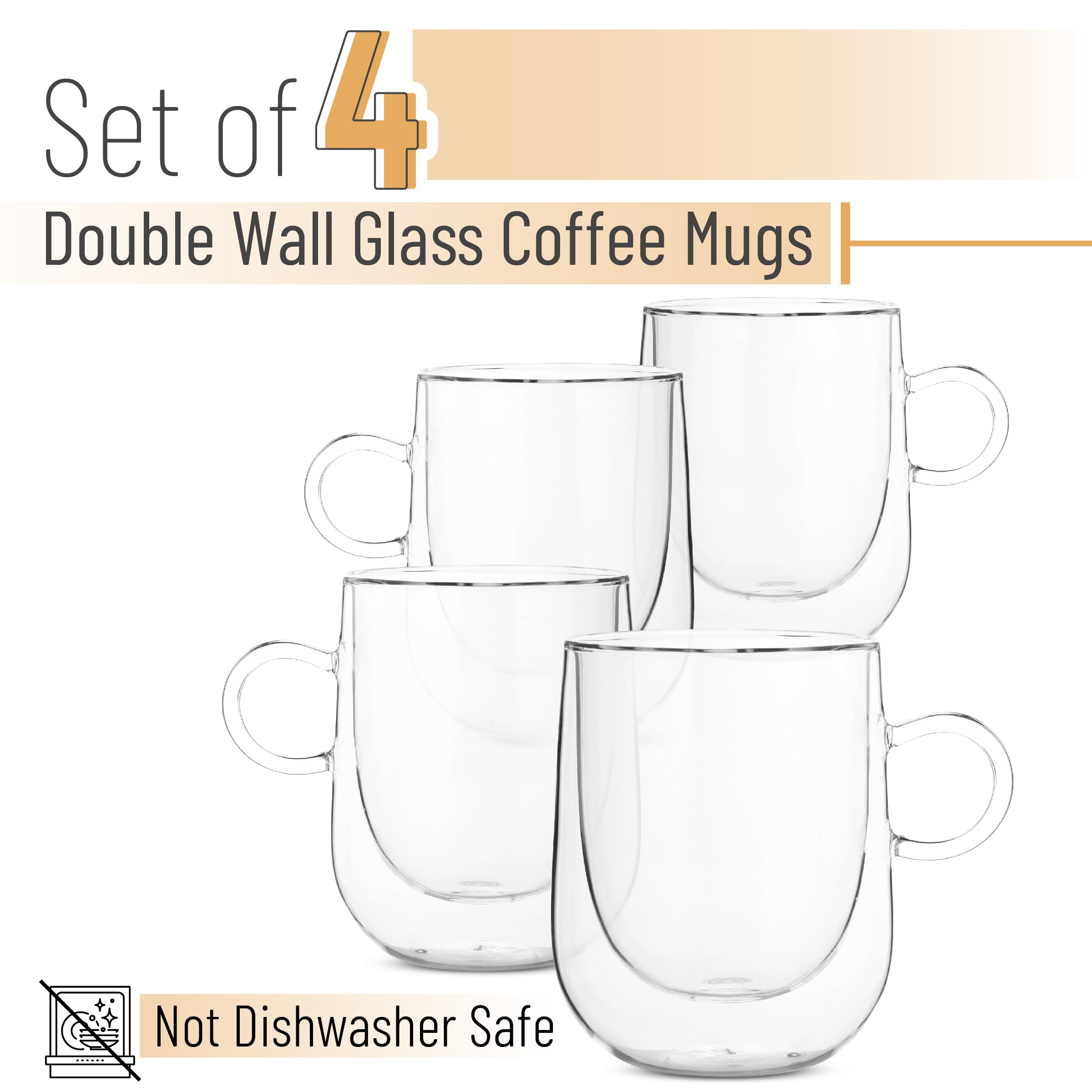BTaT- BarrelShape Mugs  4 Pack  12 oz (350 ml)  Glass Coffee Mugs  Clear Coffee Mug  Double Wall Glass Coffee Mugs  Glass Mugs  Latte Cup  Glass Tea Cups  Insulated Coffee Cups