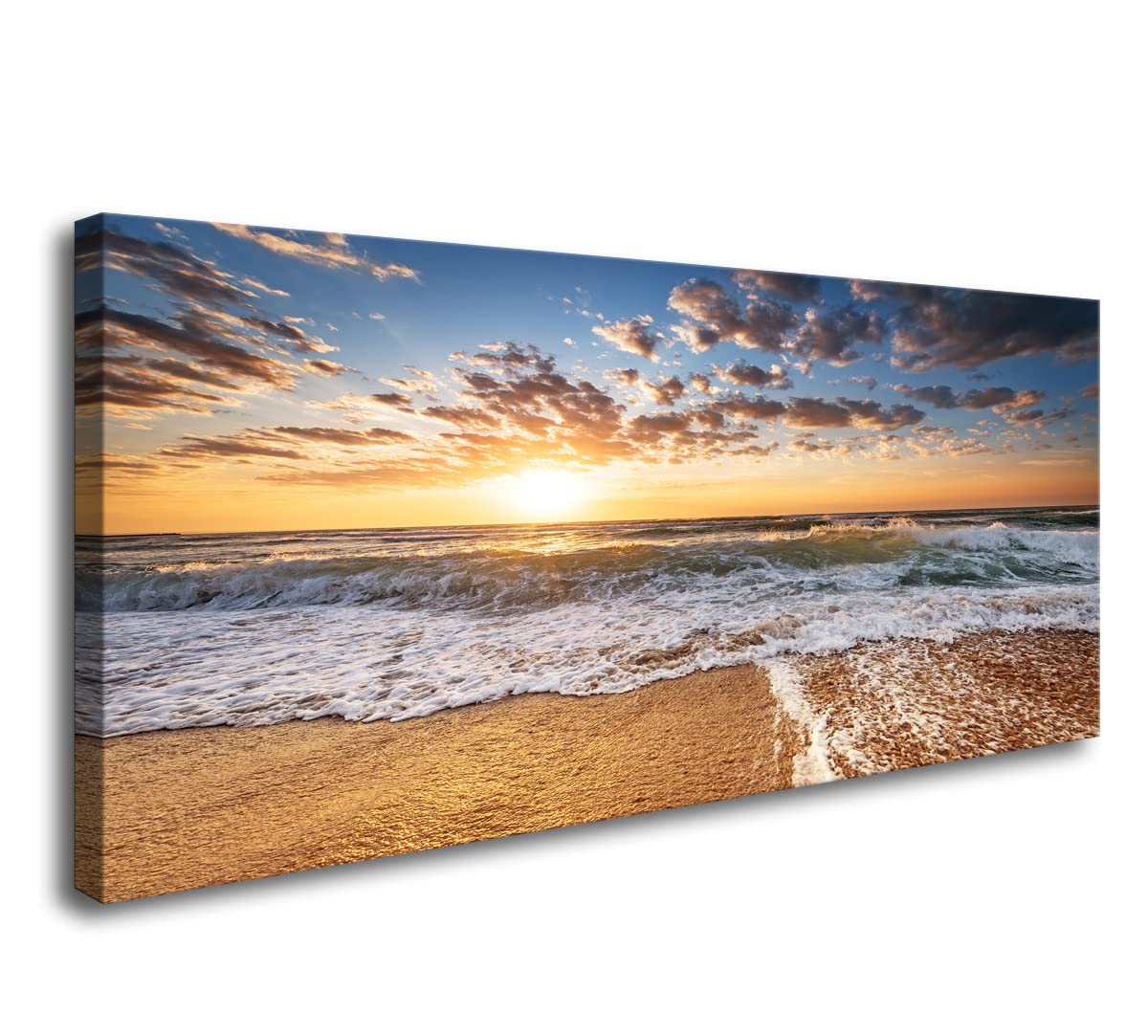 Jiuqinghua Wall Art Decor Large Canvas Print Picture Sunrise Over The Sea 1 Panel Ocean Beach Waves Scenery Painting Artwork For