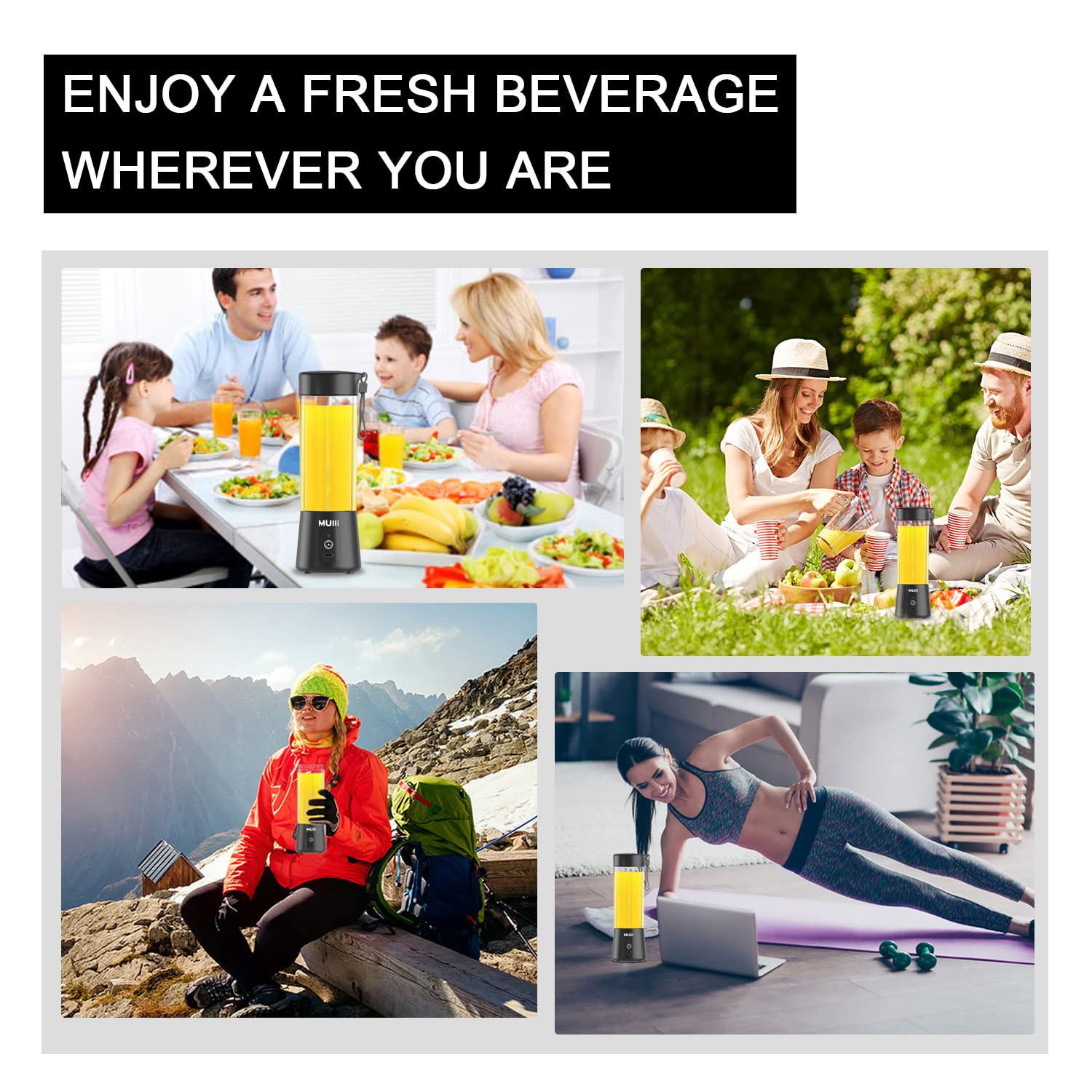 Mulli Portable Blender,15Oz Mini Blender For Fruit Smoothies And Shakes,Usb Rechargeable Mixer For Baby Food,Gym,Travel