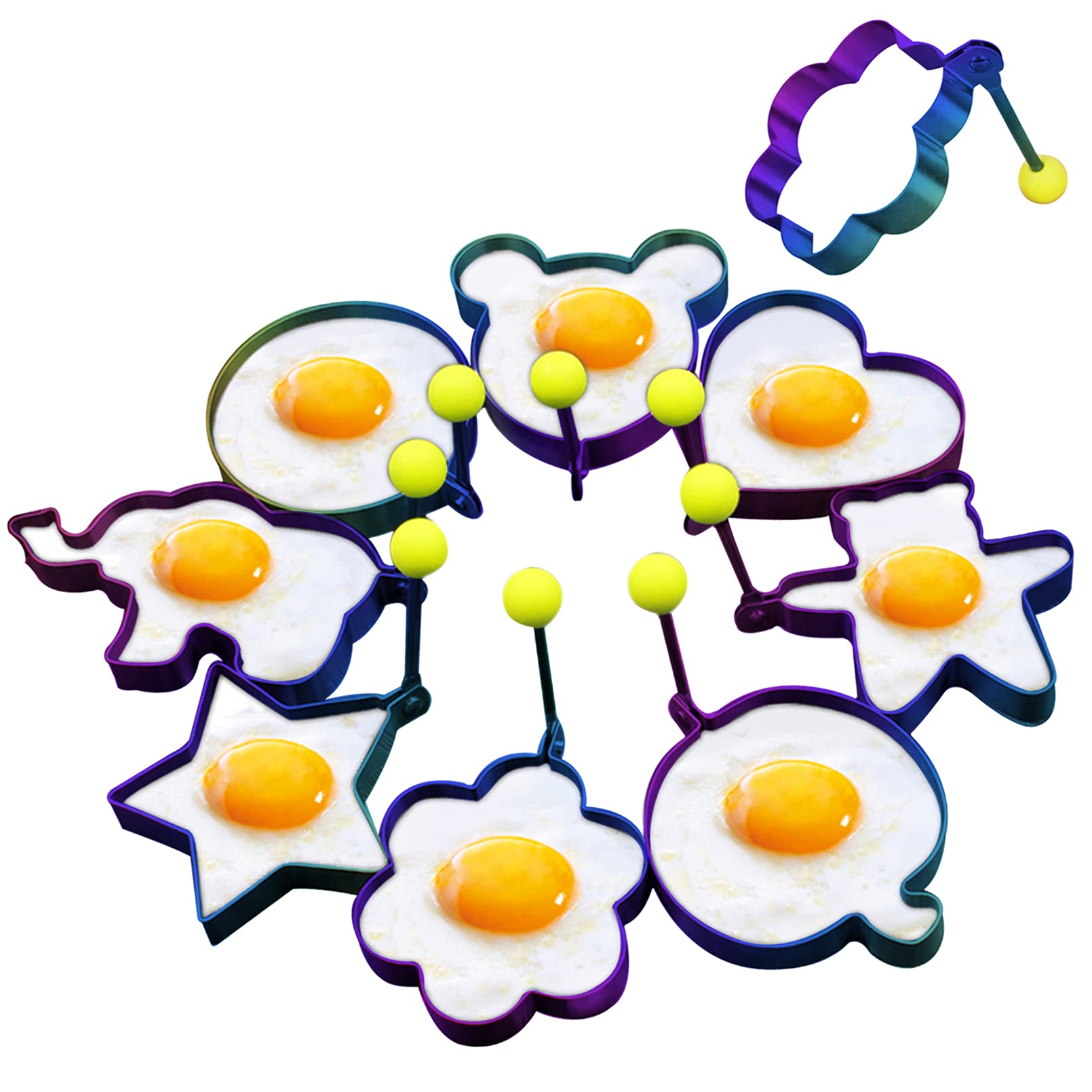 Slomg Rainbow Set Fried Egg Rings Molds Non Stick For Griddle Pan, Egg Shaper Pancake Maker With Handle, Stainless Steel Egg For